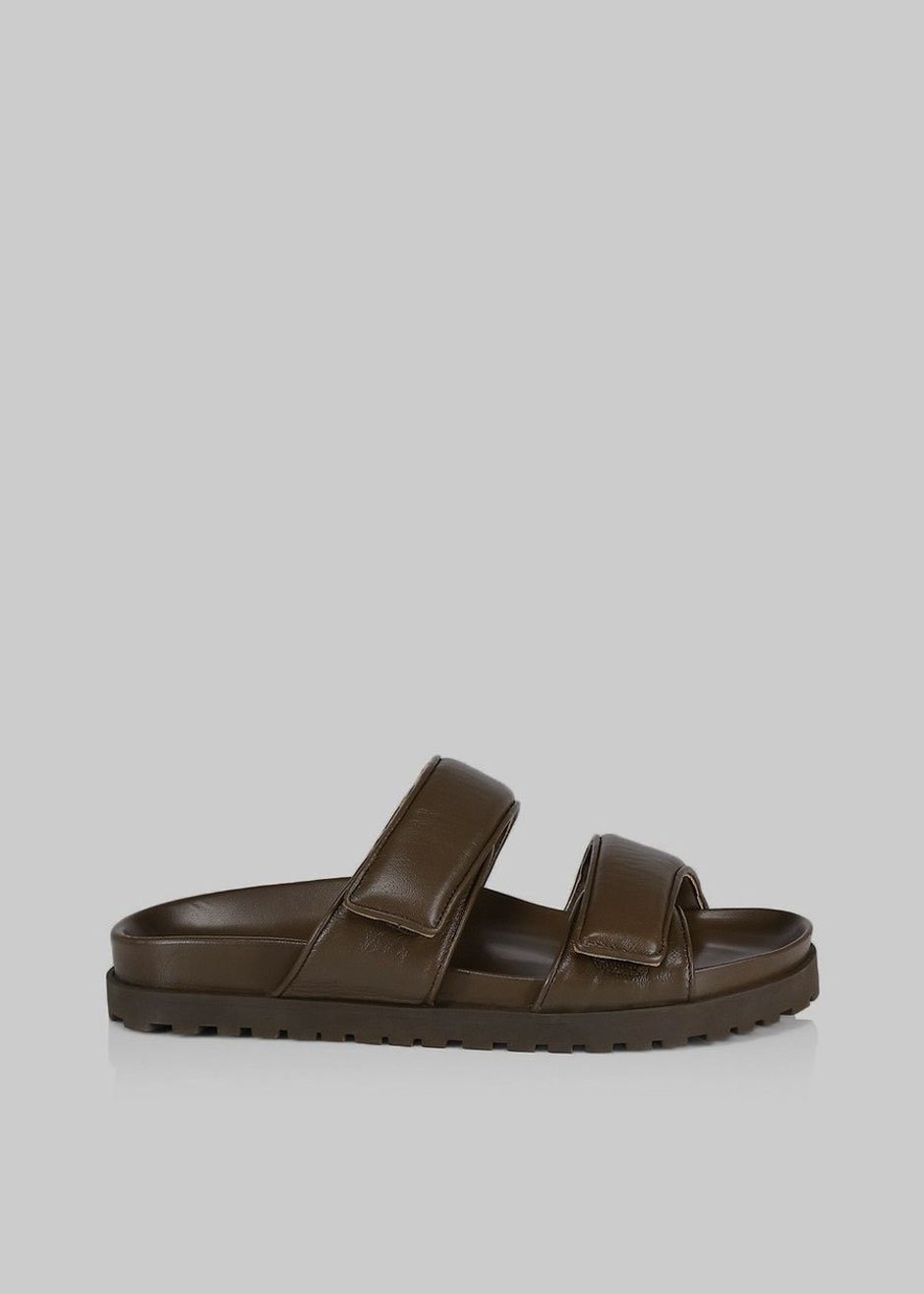 GIA x Pernille Leather Slide Sandals - Brown