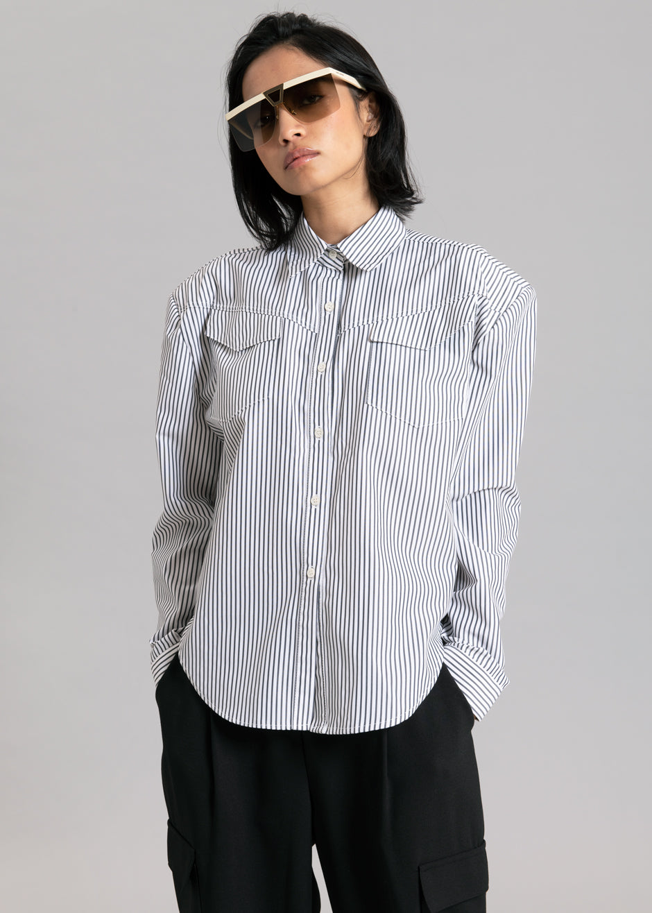 Jeanne Padded Shirt - Black Stripe - 4