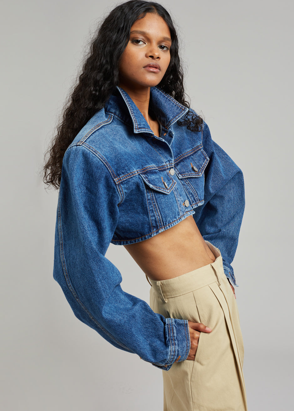 Denim crop jacket womens Clearance
