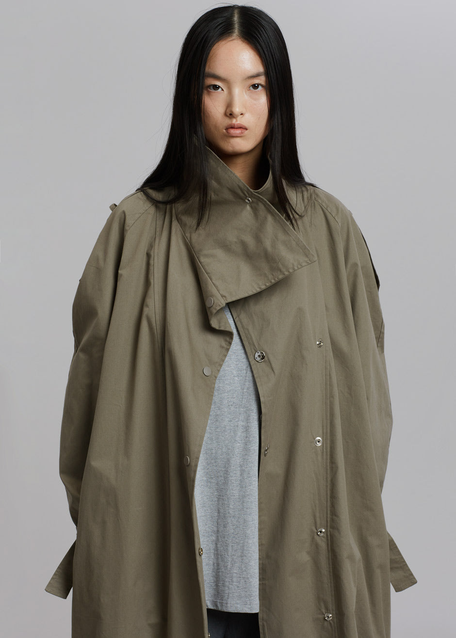 Lottie Wing Collar Trench Coat - Olive - 2