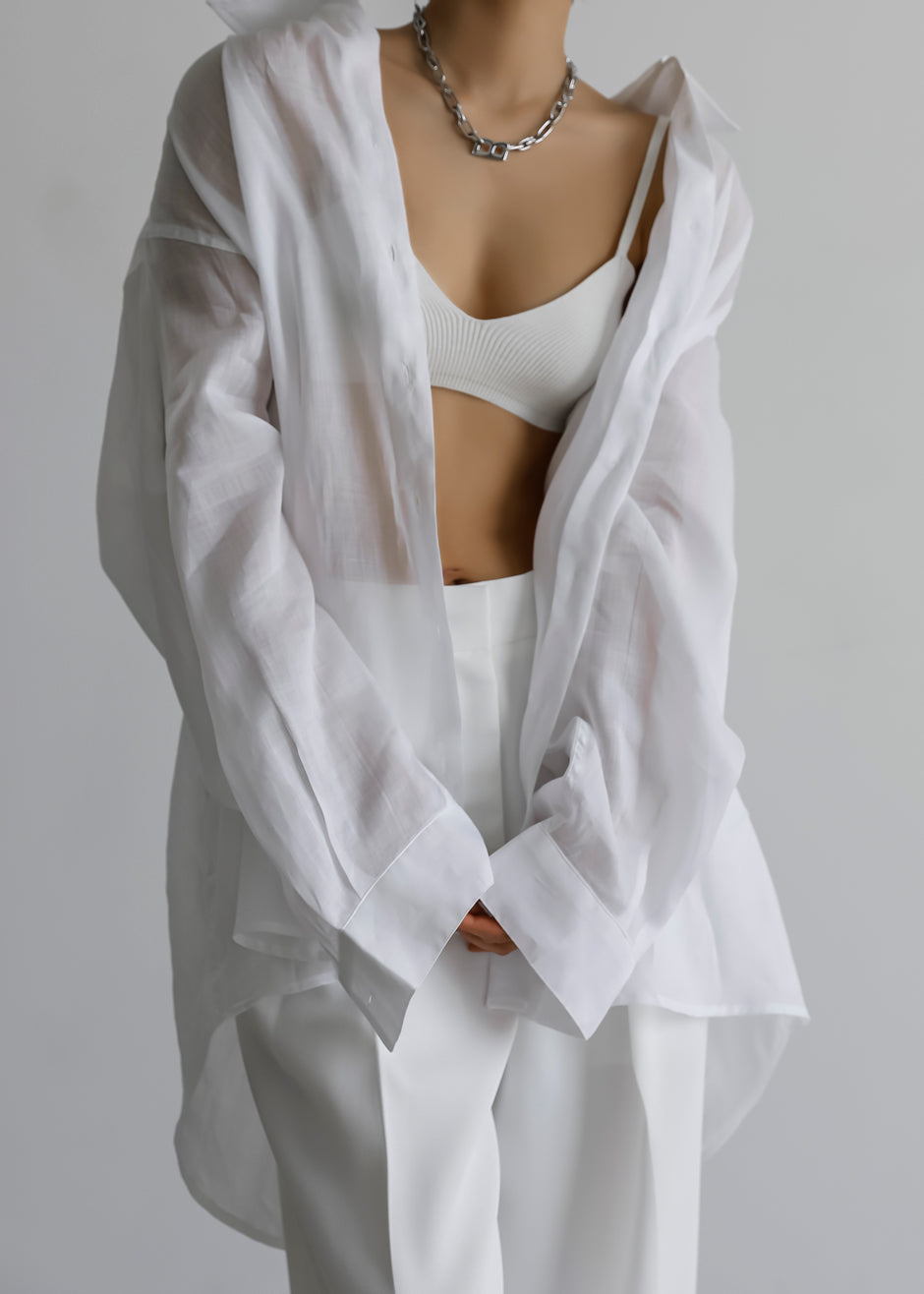 Marlow Oversized Linen Shirt - White - 6
