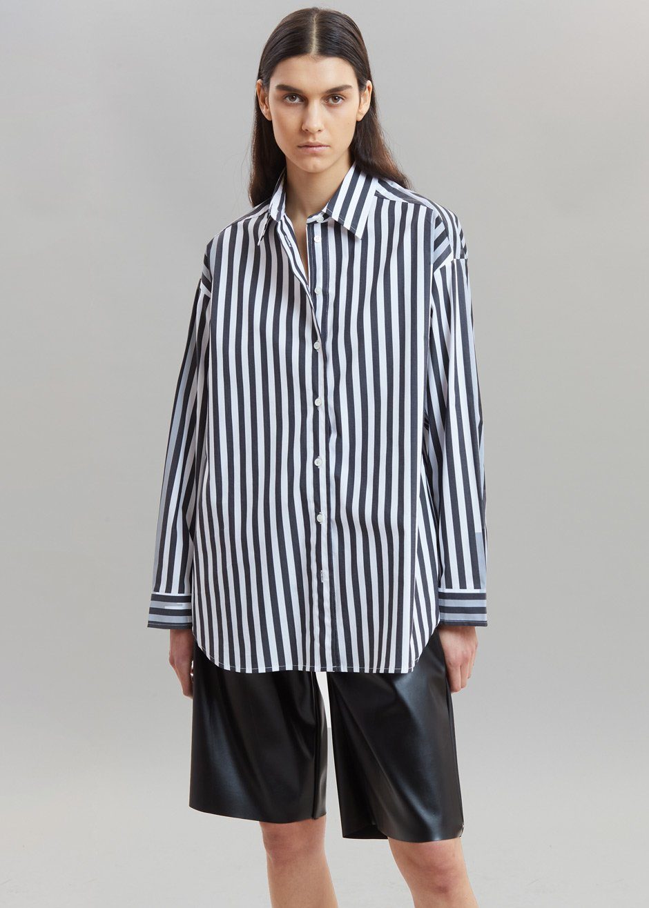 Sylvia Striped Oxford Shirt - Faded Black/White - 9