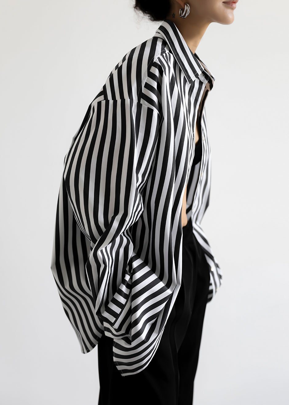 Sylvia Striped Oxford Shirt - Faded Black/White - 1