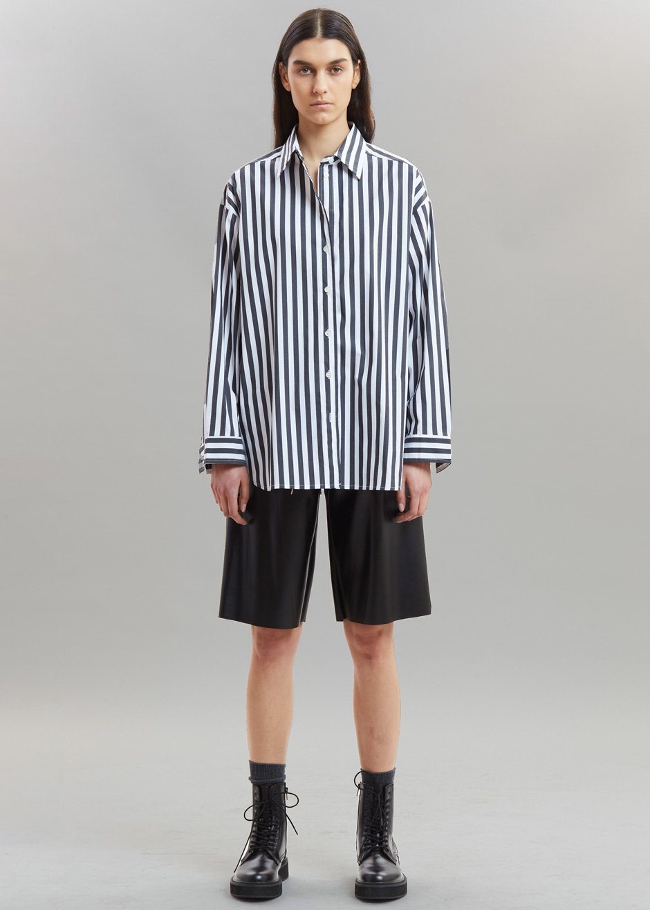 Sylvia Striped Oxford Shirt - Faded Black/White - 8
