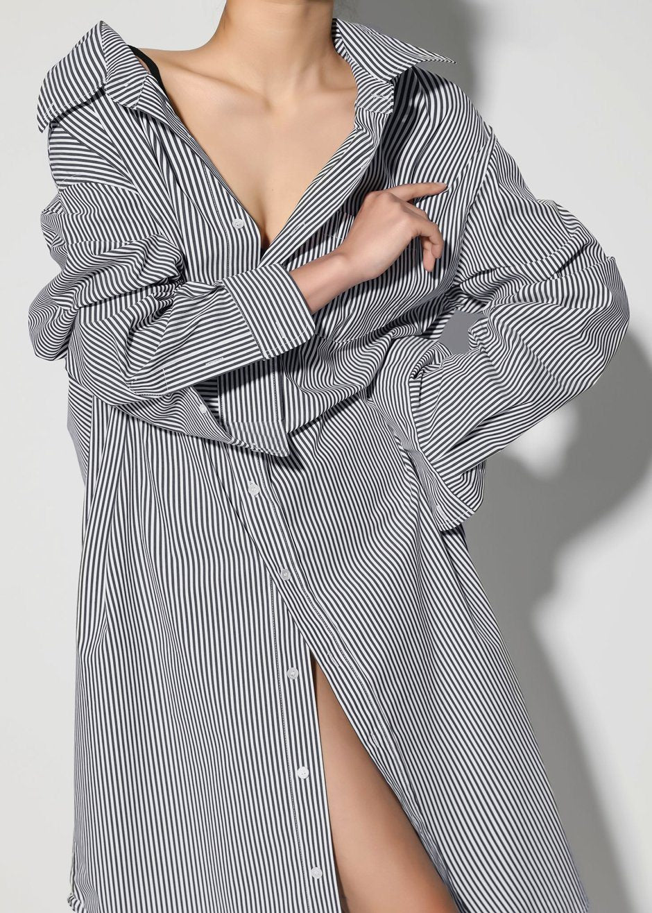 Talia Shirt Dress - Black/White Stripe
