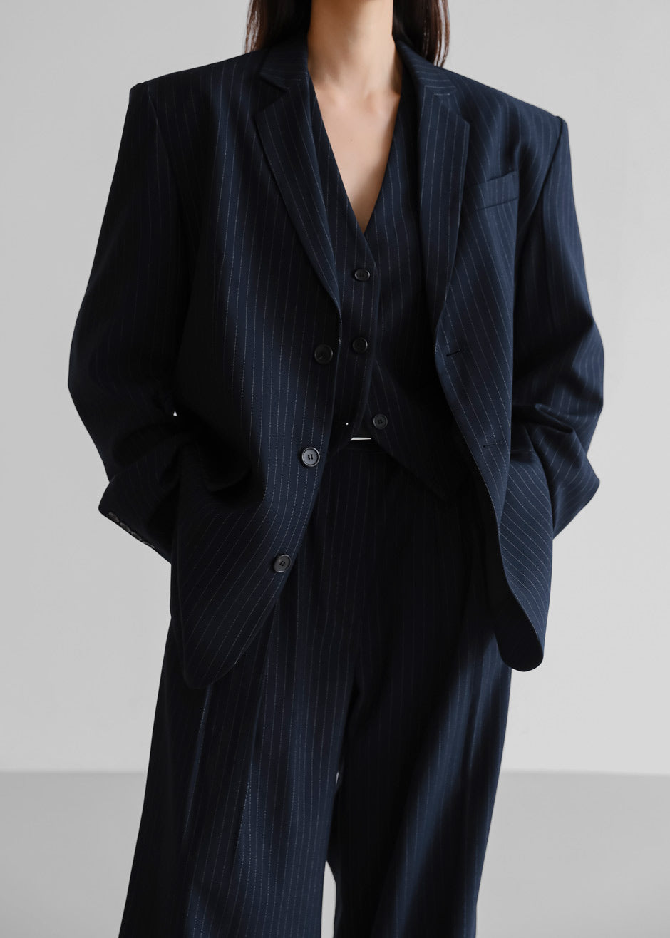 Tansy Tailored Vest - Navy Pinstripe - 9