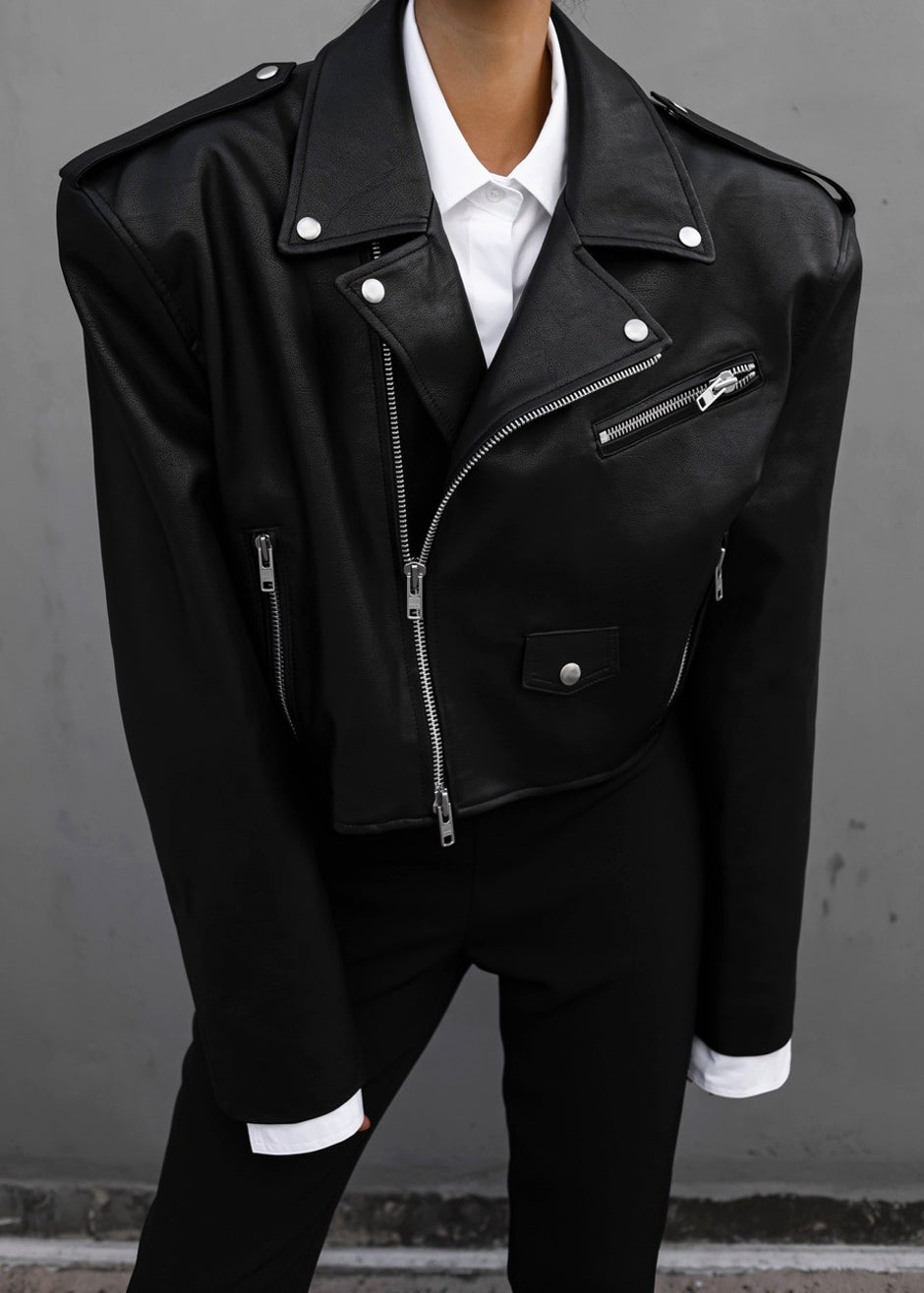 Infinity Women's Chic Cropped Leather Biker Jacket