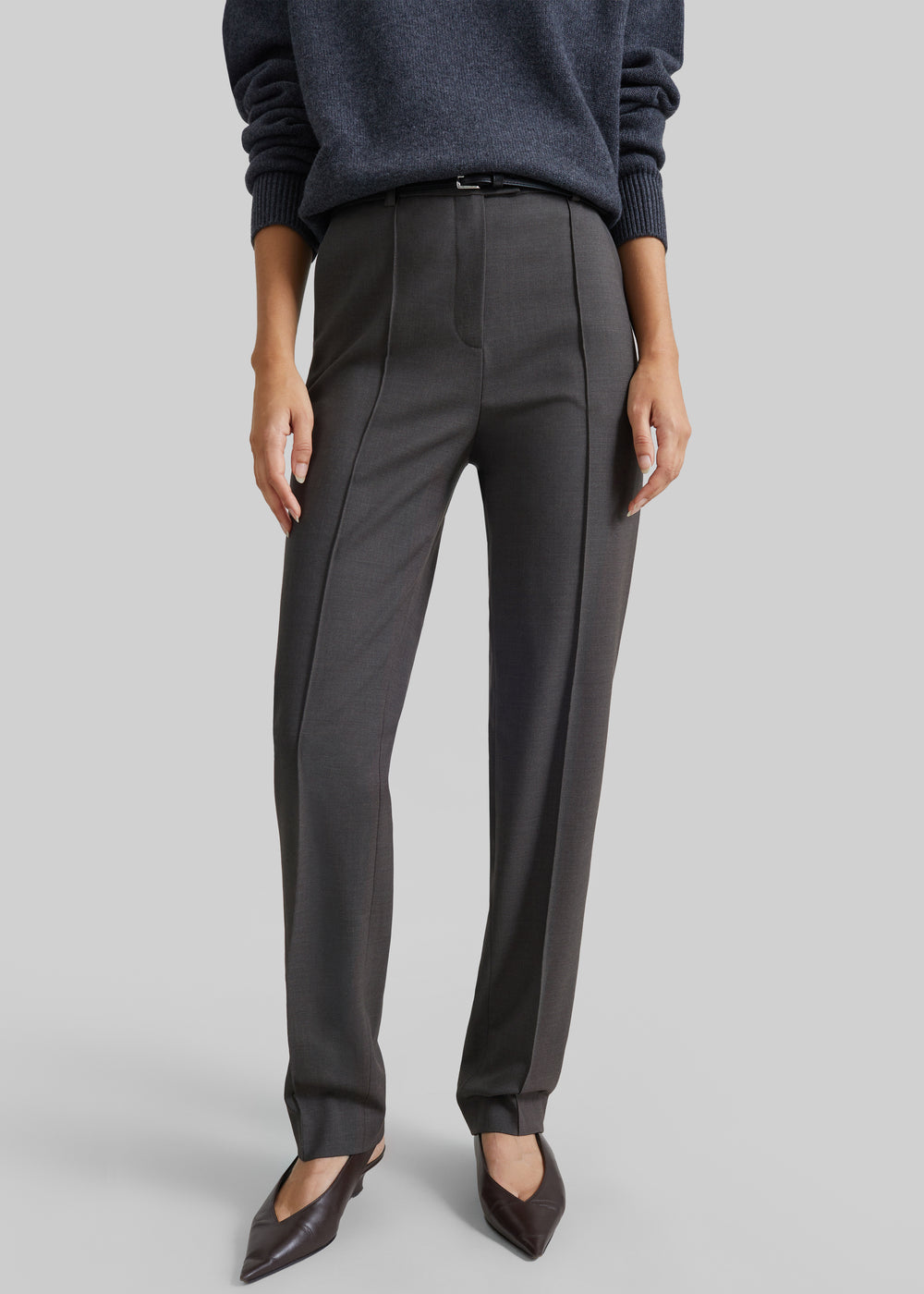 Loulou de Saison Malka Lds Fitted Leg Trousers - Brown Melange - 1