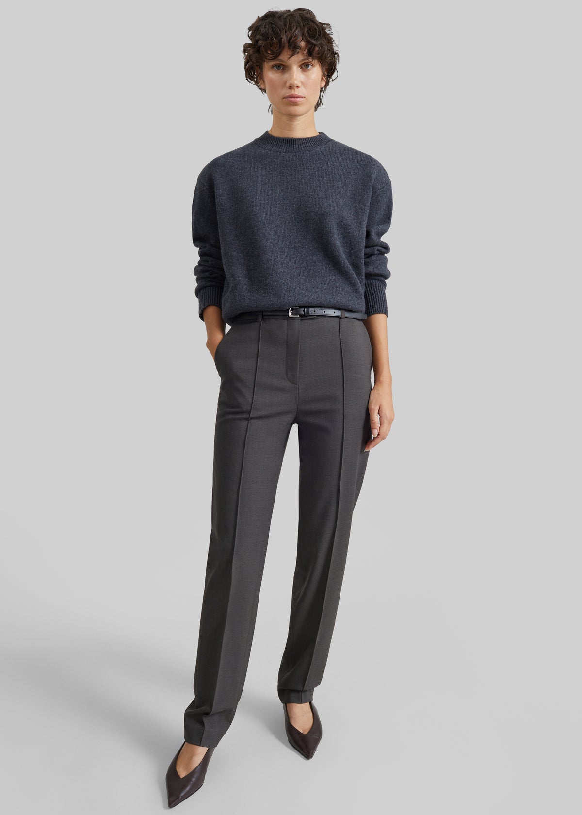 Loulou de Saison Malka Lds Fitted Leg Trousers - Brown Melange