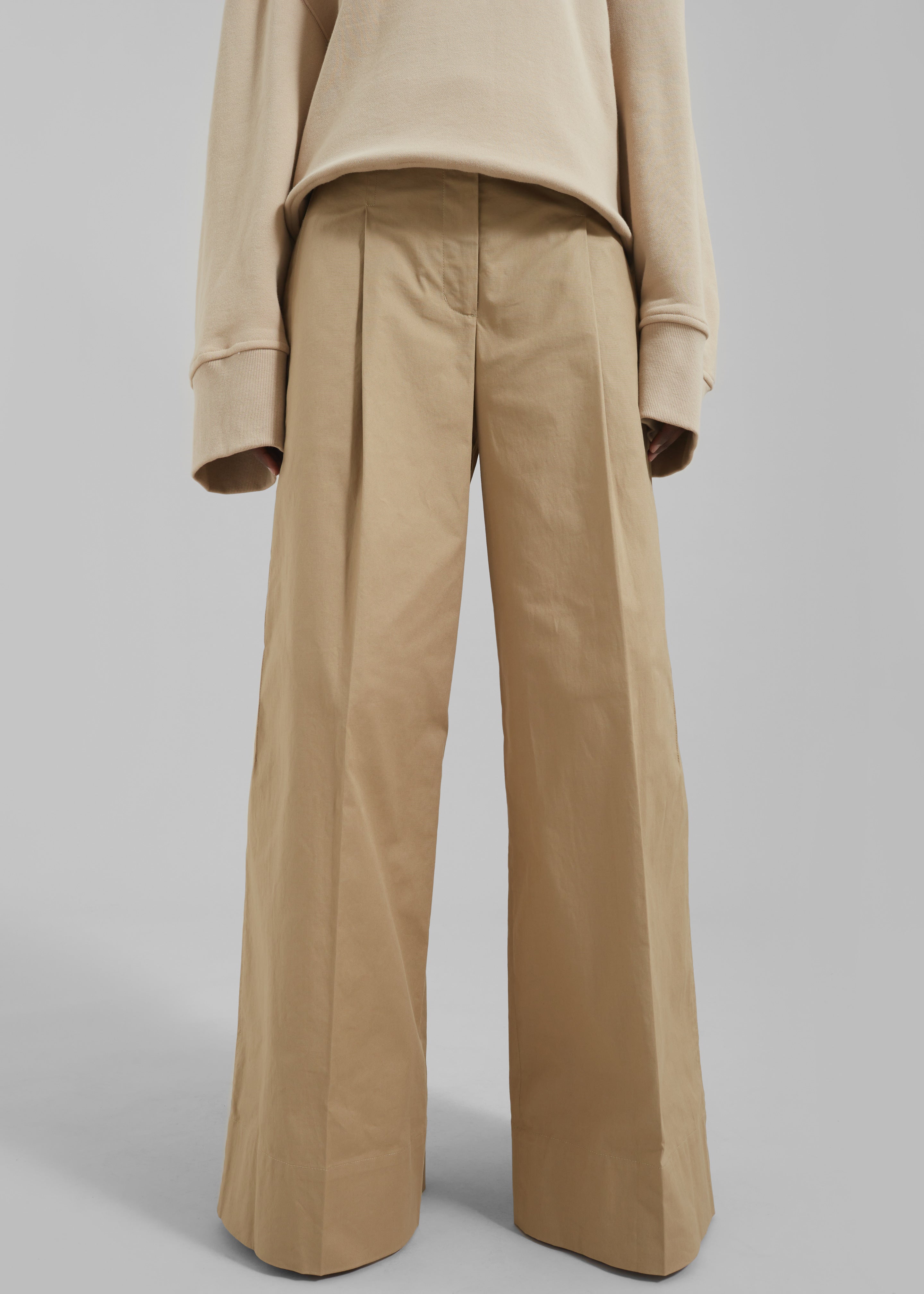 3.1 Phillip Lim Double Pleated Wide Leg Trousers - Khaki