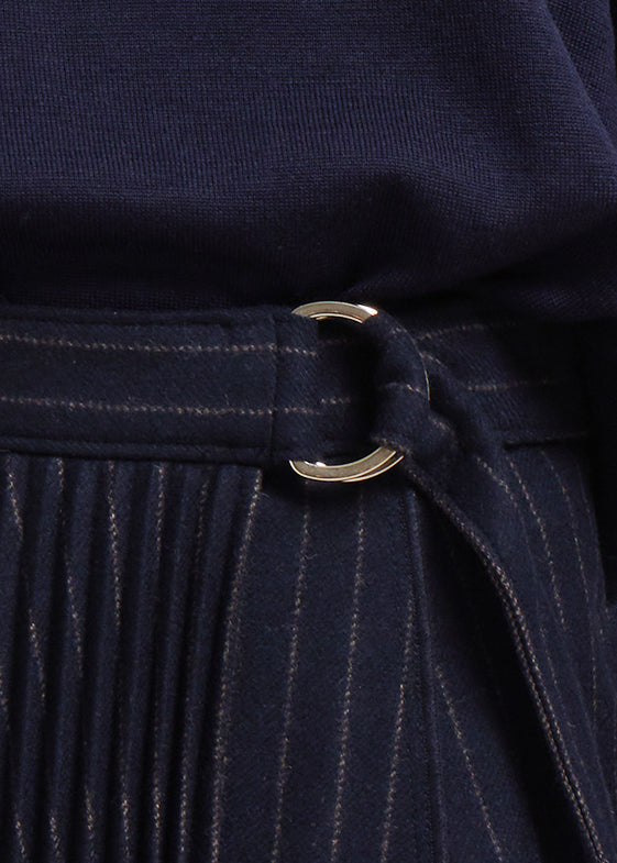 3.1 Phillip Lim Flannel Pleated Wrap Skirt W D-Ring - Midnight/Khaki Stripe - 11