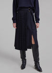 3.1 Phillip Lim Flannel Pleated Wrap Skirt W D-Ring - Midnight/Khaki Stripe