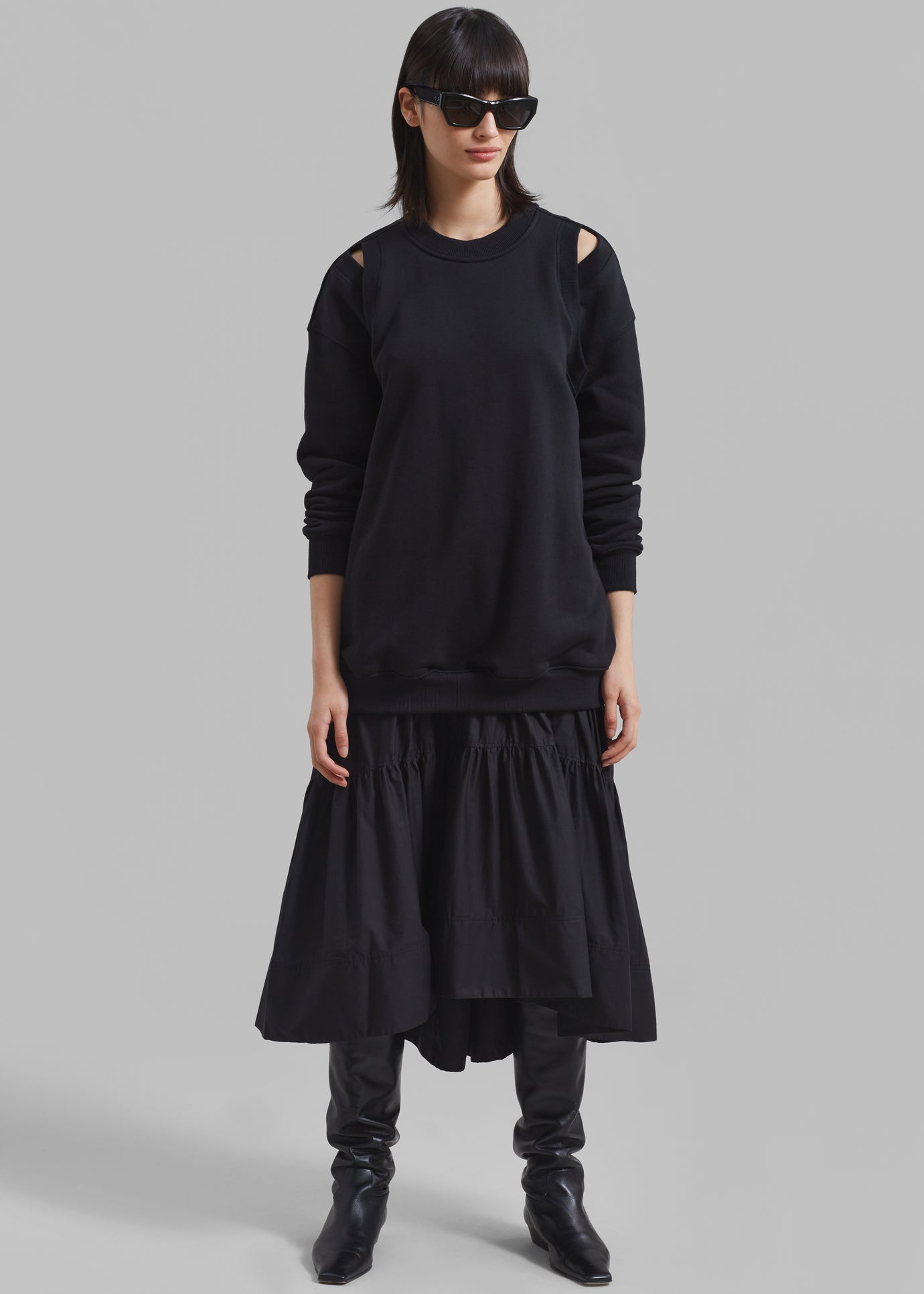3.1 Phillip Lim French Terry Oversized Midi Dress - Black