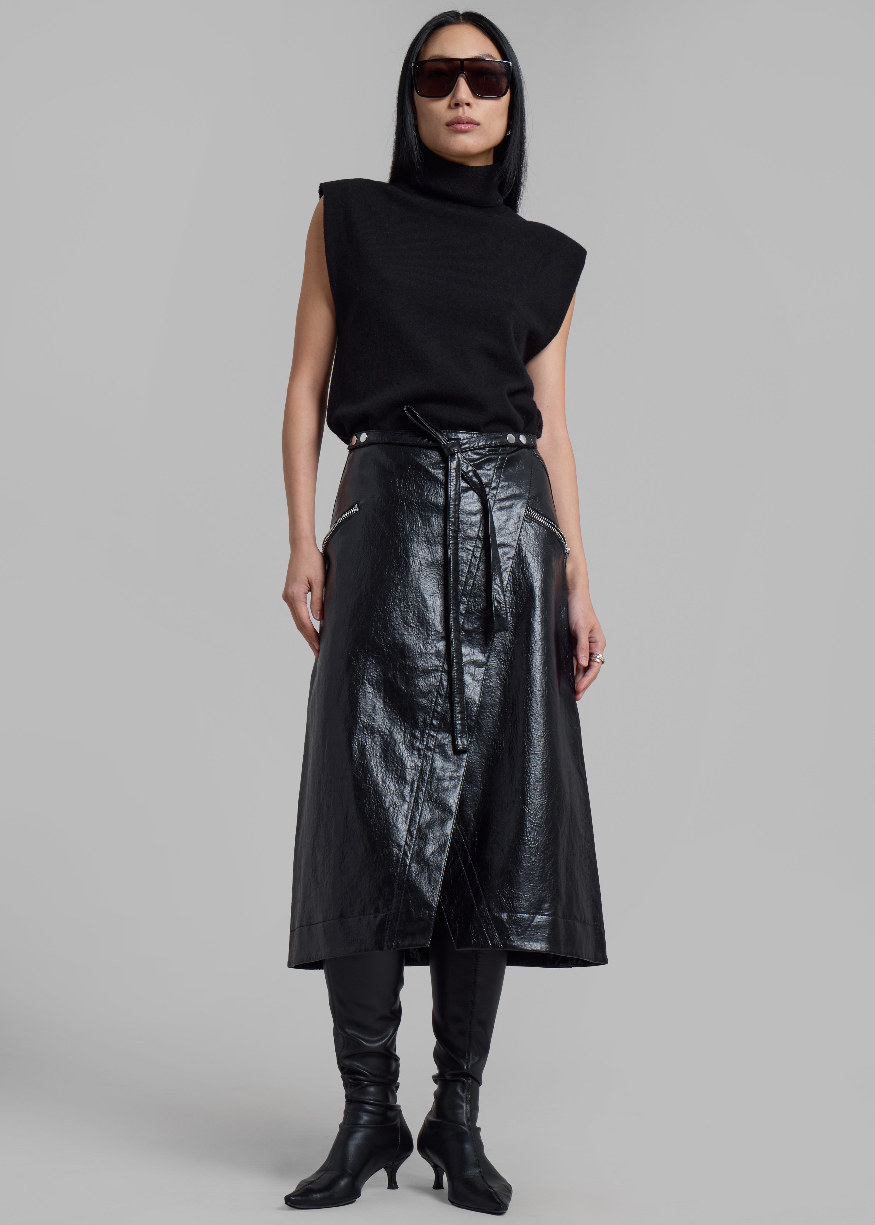 3.1 Phillip Lim Textured Faux Leather Wrap Skirt - Black - 2