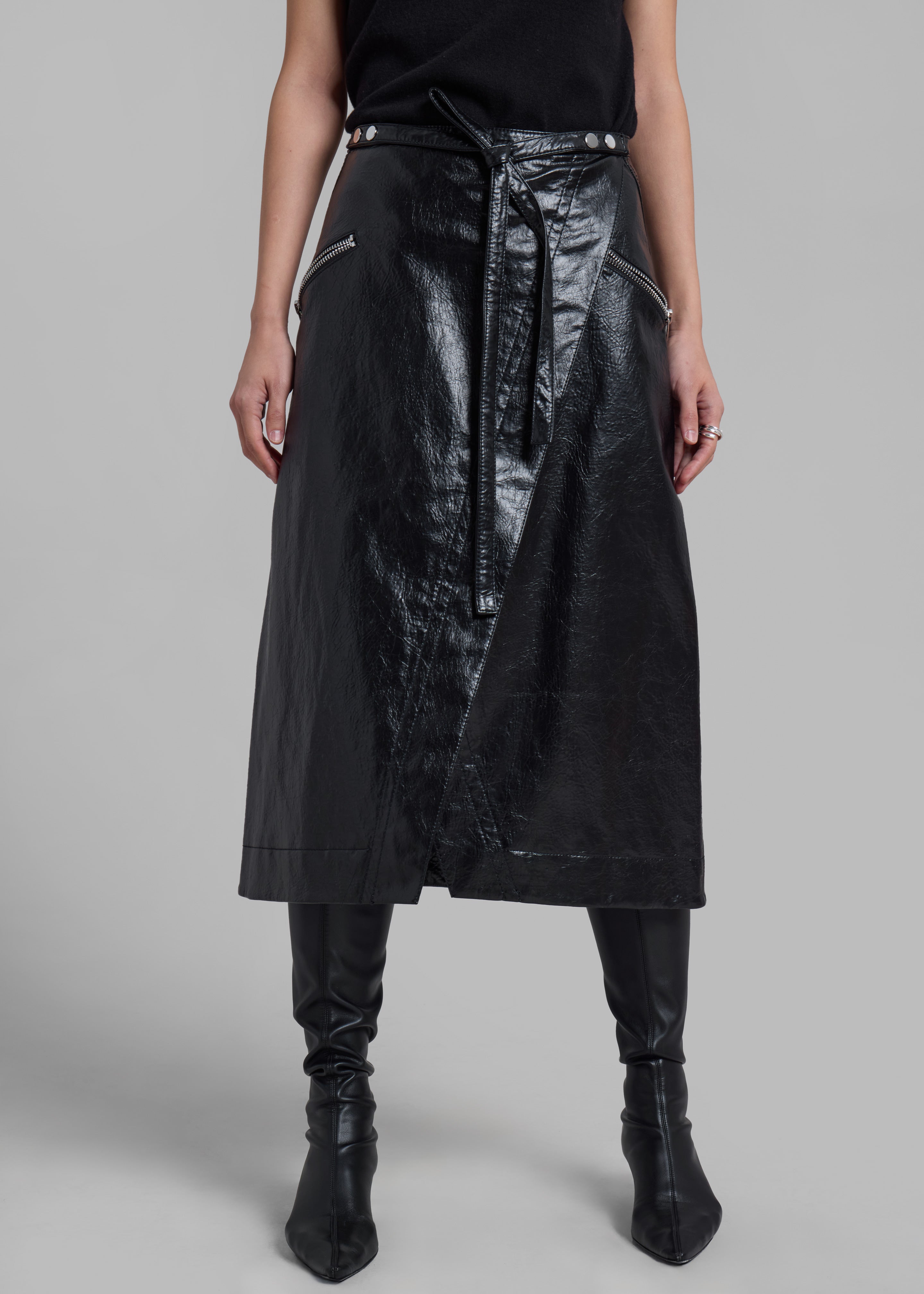 3.1 Phillip Lim Textured Faux Leather Wrap Skirt - Black - 4