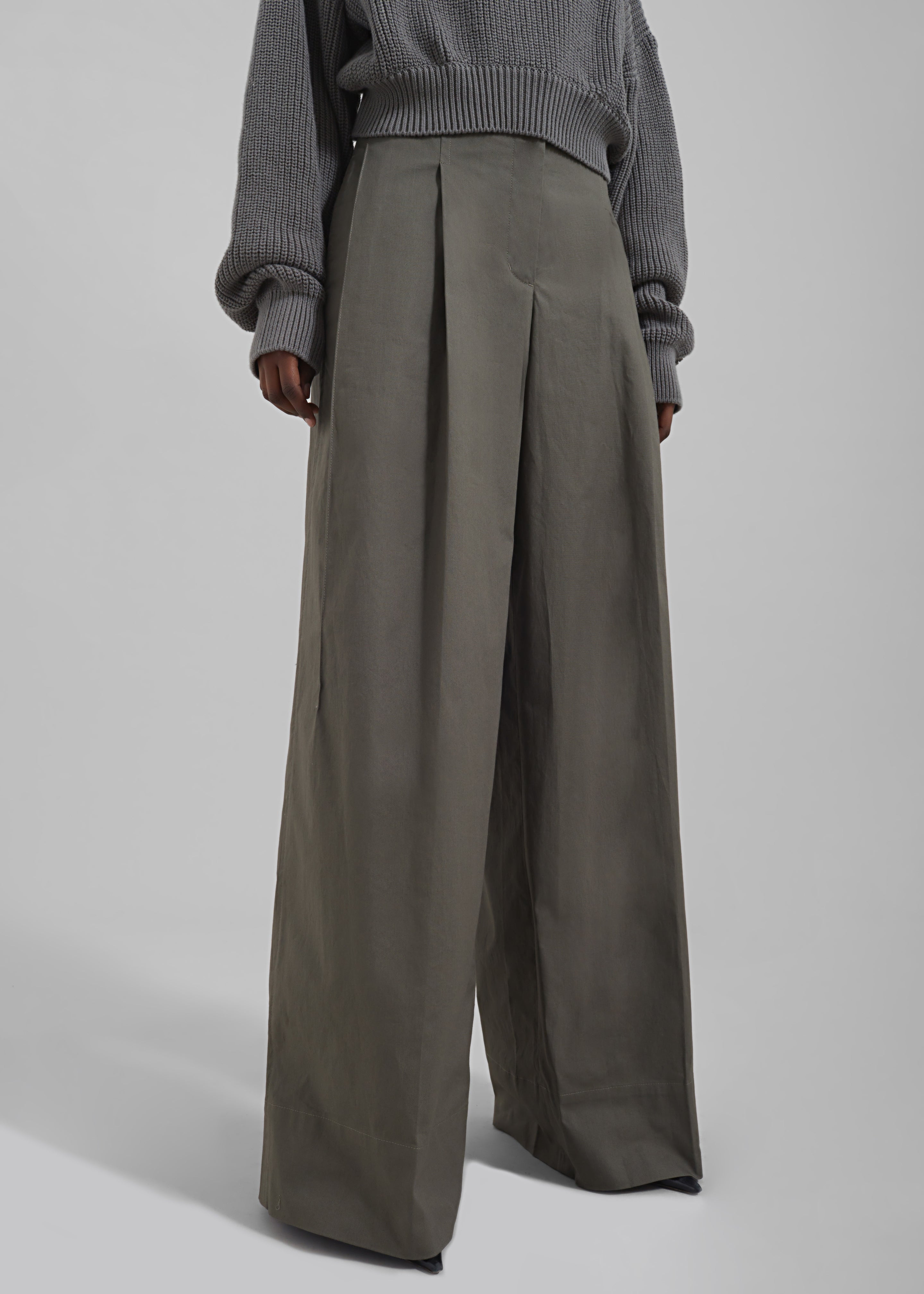 3.1 Phillip Lim Double Pleated Wide Leg Trousers - Army - 2