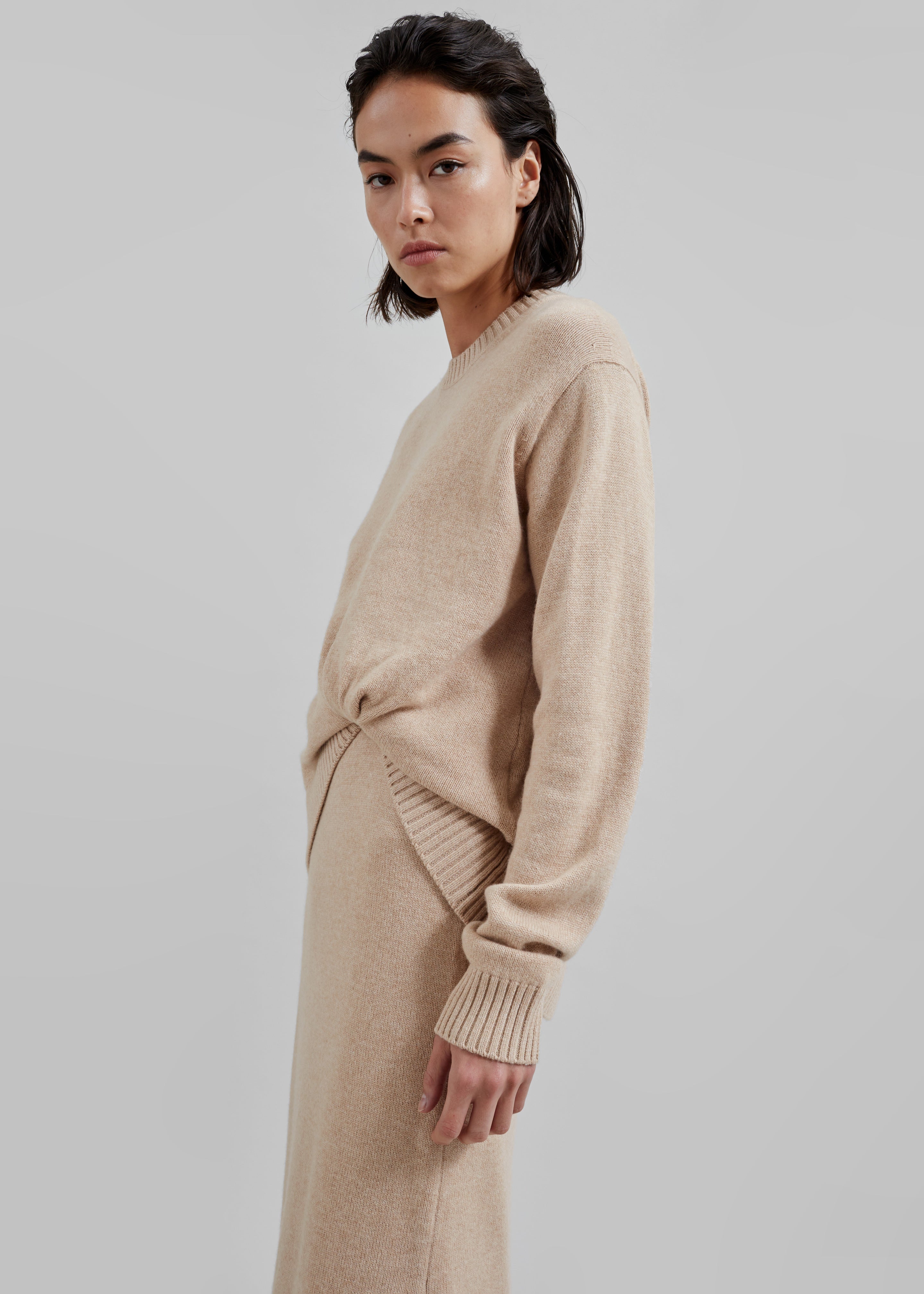 3.1 Philip Lim Long Sleeve Draped Knit Dress Beige