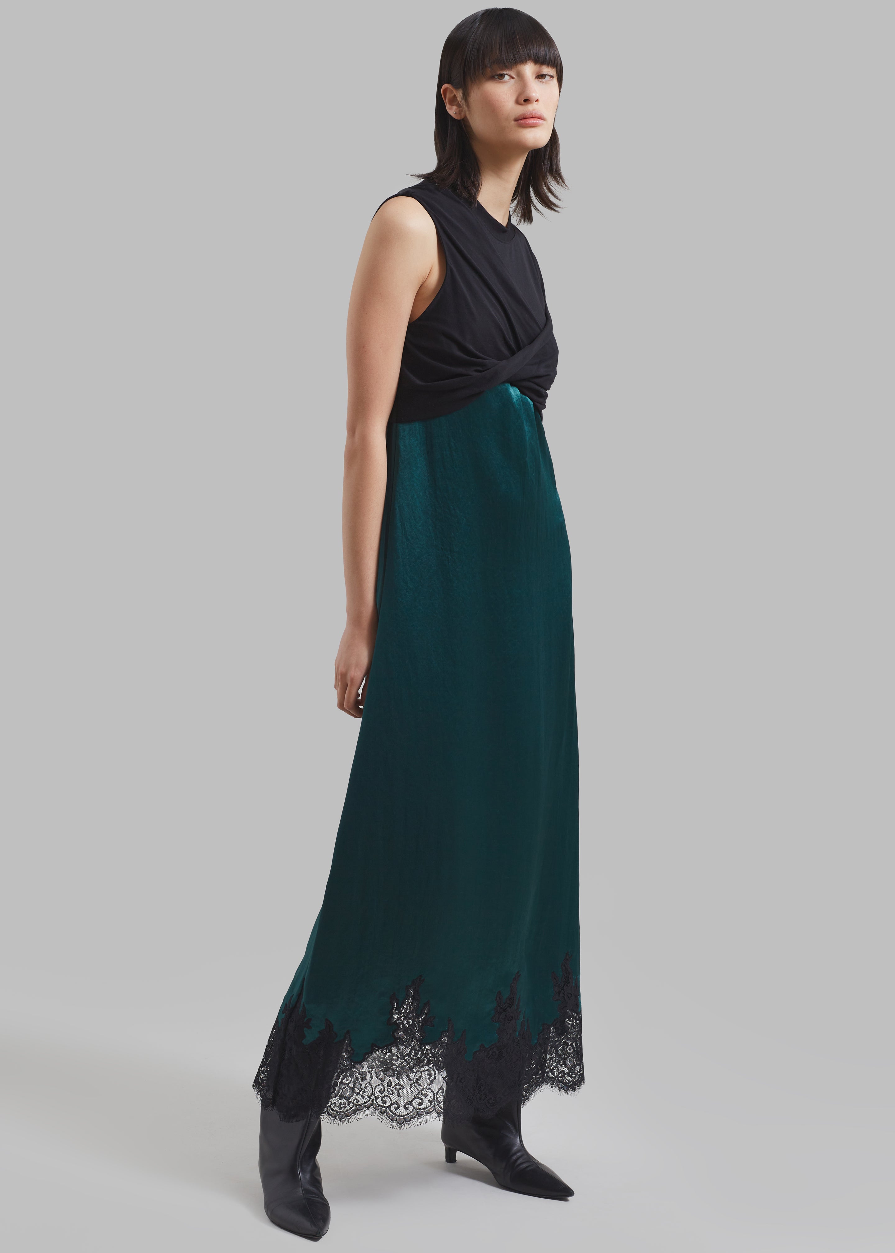 3.1 Phillip Lim Twist Tank Slip Dress - Black/Emerald - 1