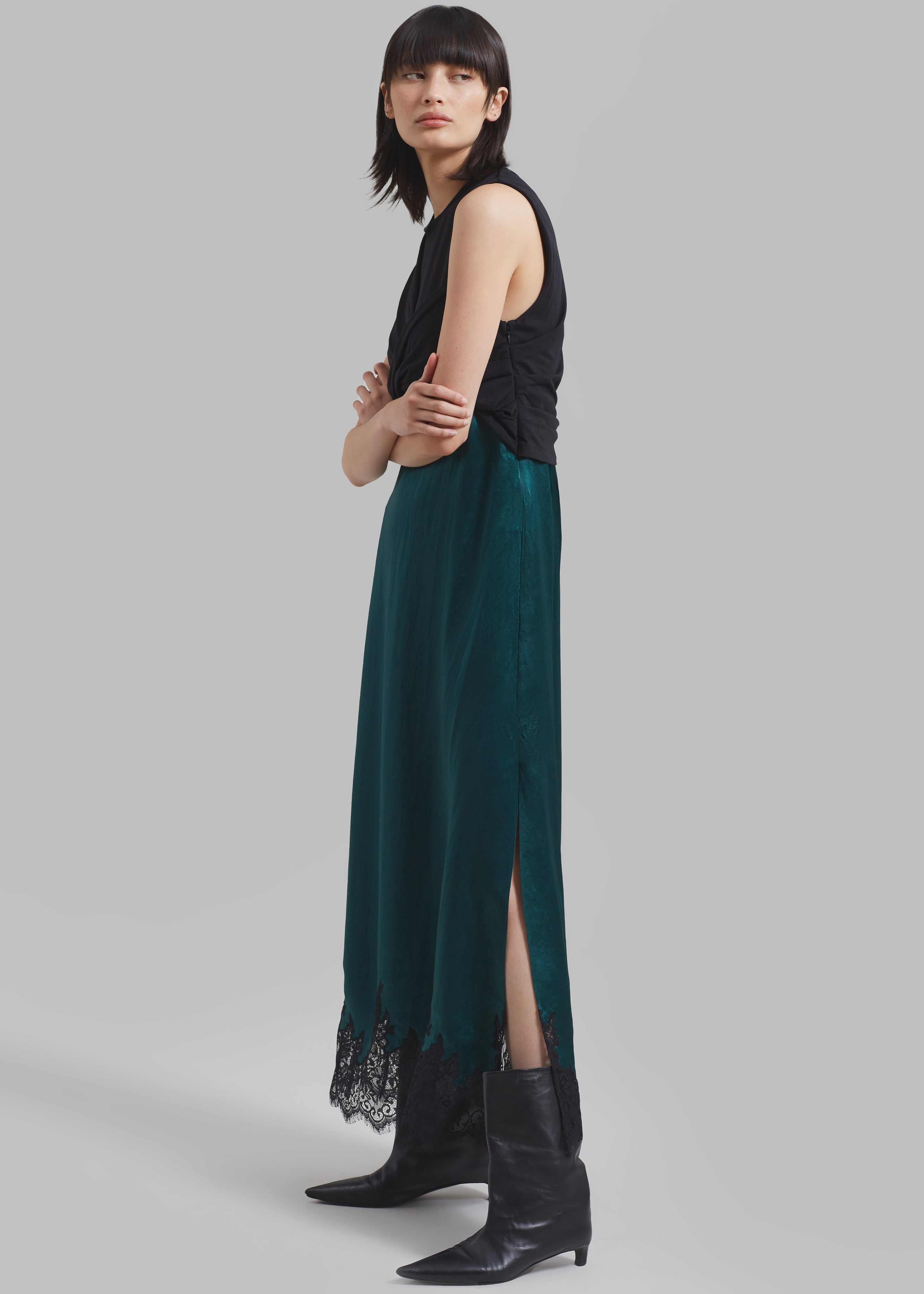 3.1 Phillip Lim Twist Tank Slip Dress - Black/Emerald - 4