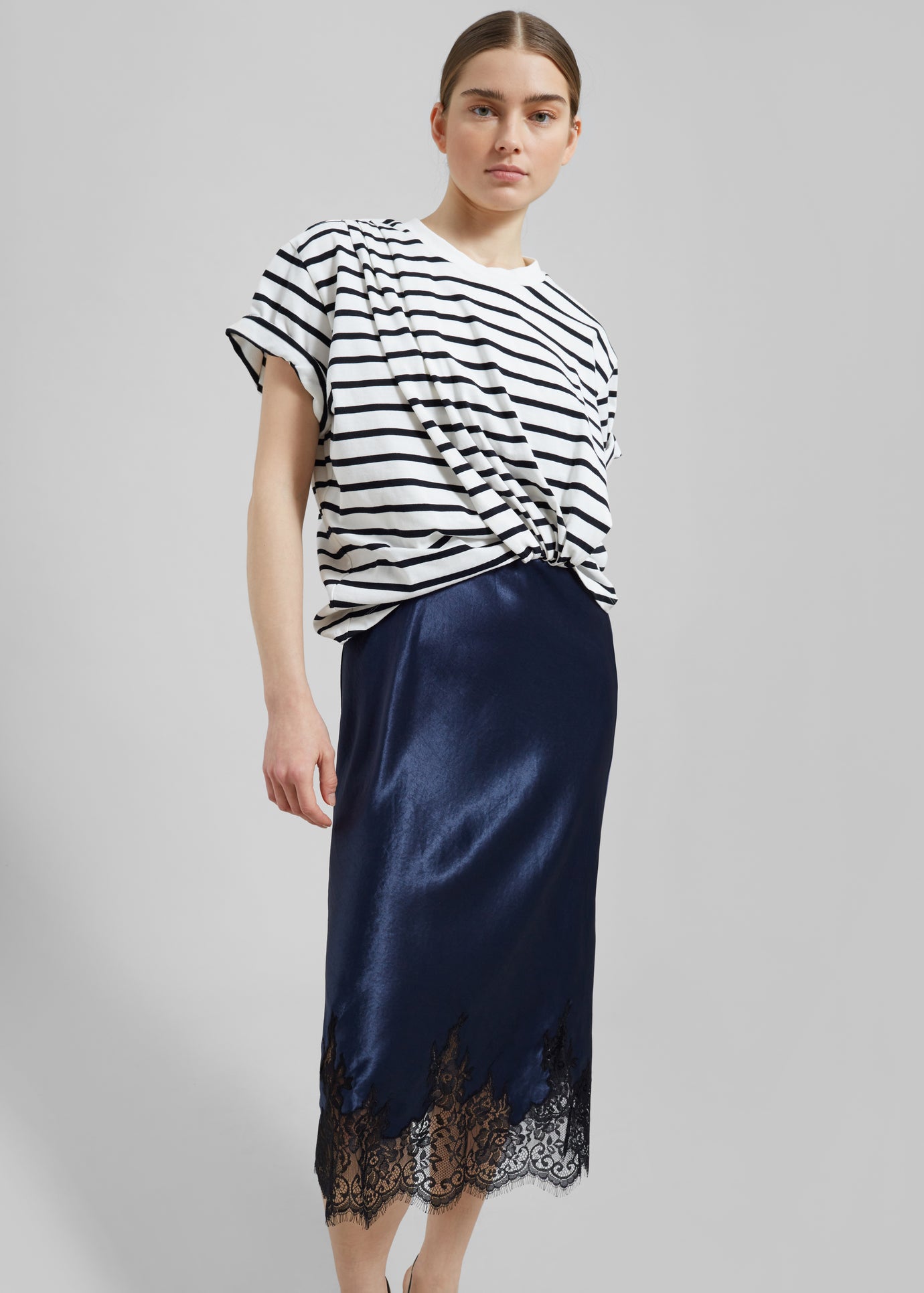 3.1 Phillip Lim Striped Draped T-Shirt Slip Combo Dress - White Multi Stripe - 1
