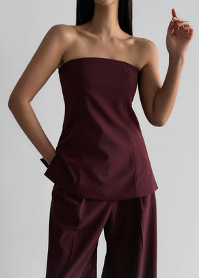 Abbie Strapless Top - Burgundy