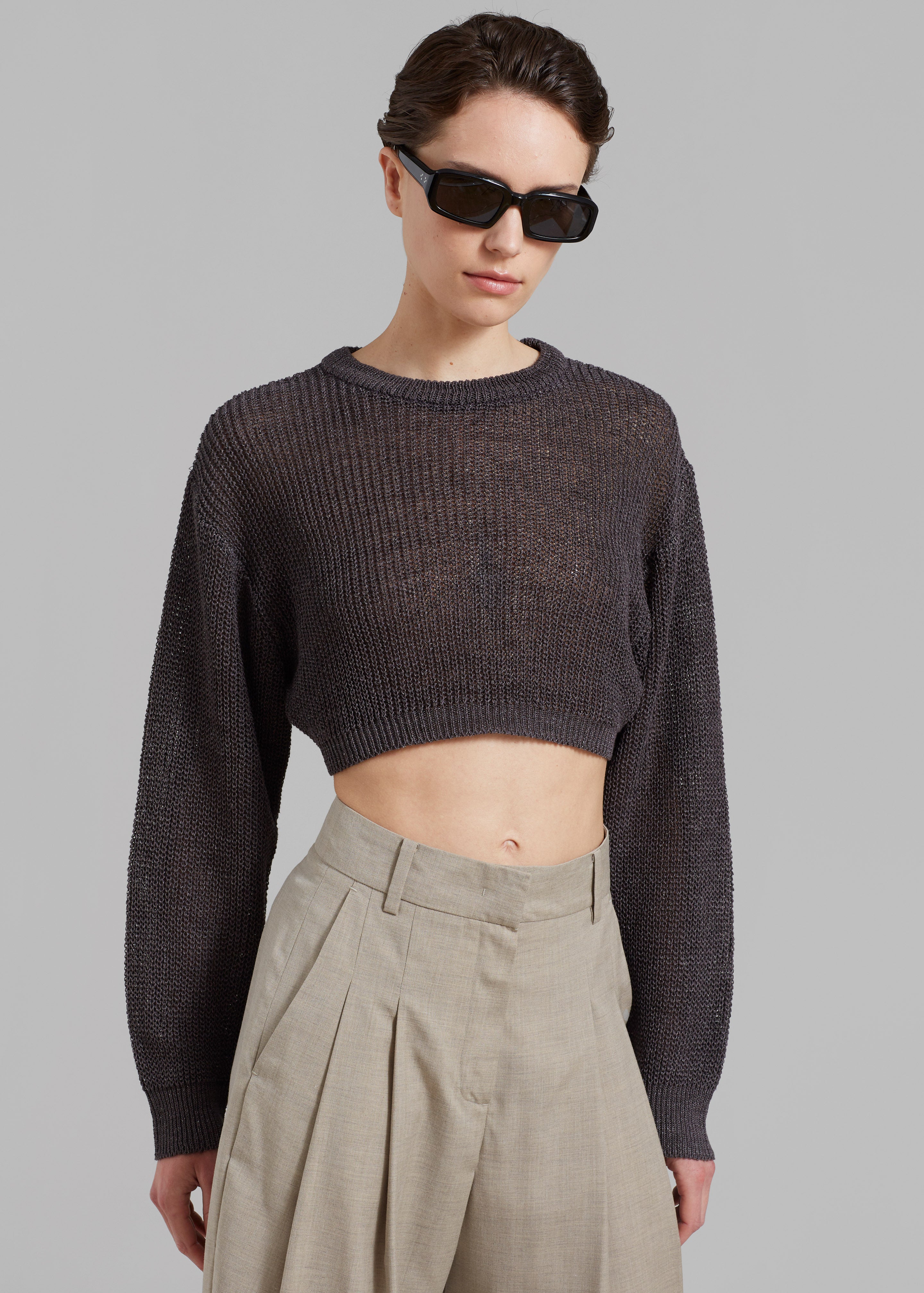 Abi Cropped Knit Top - Charcoal - 4