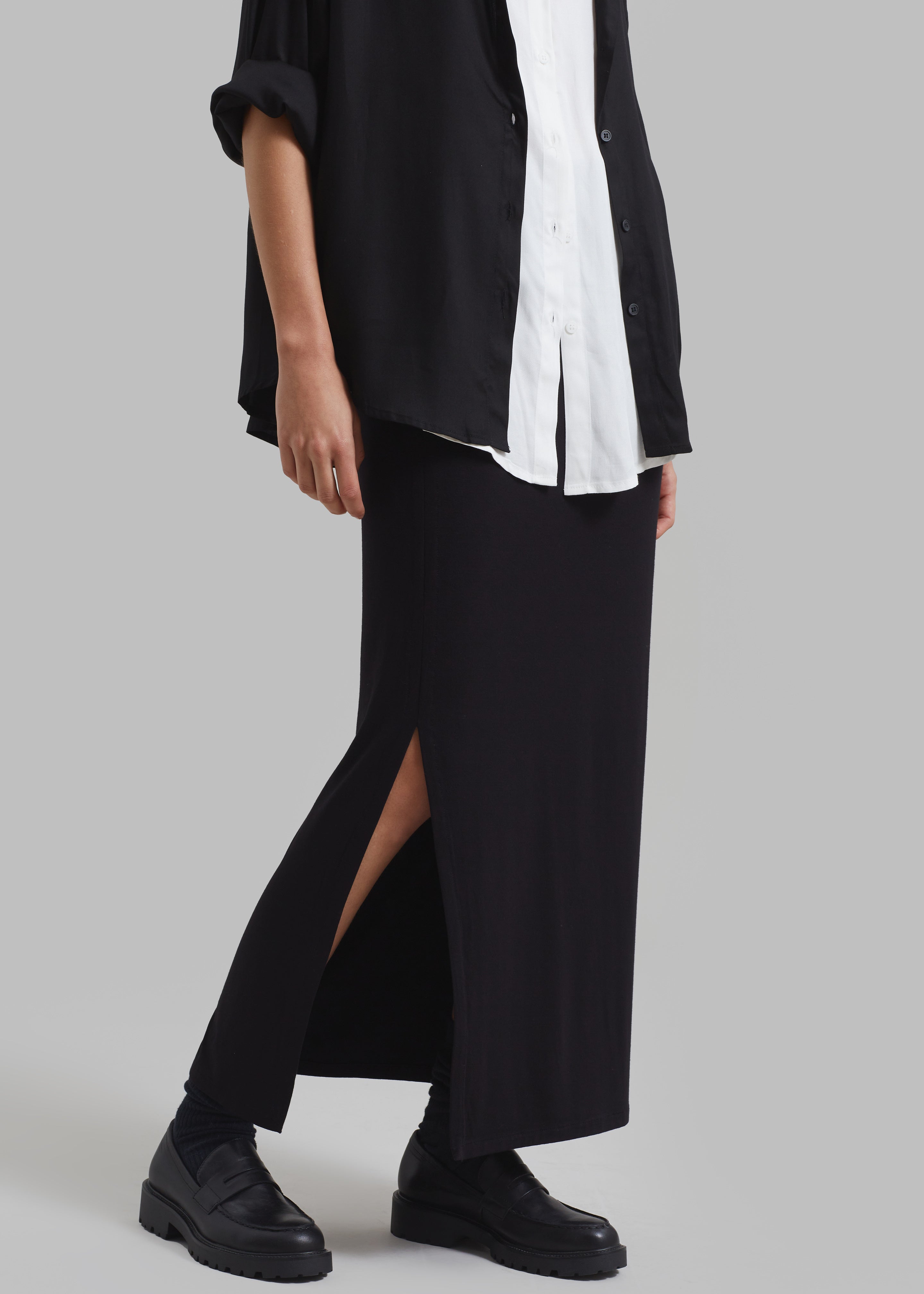 Abigail Side Slit Maxi Skirt - Black - 1