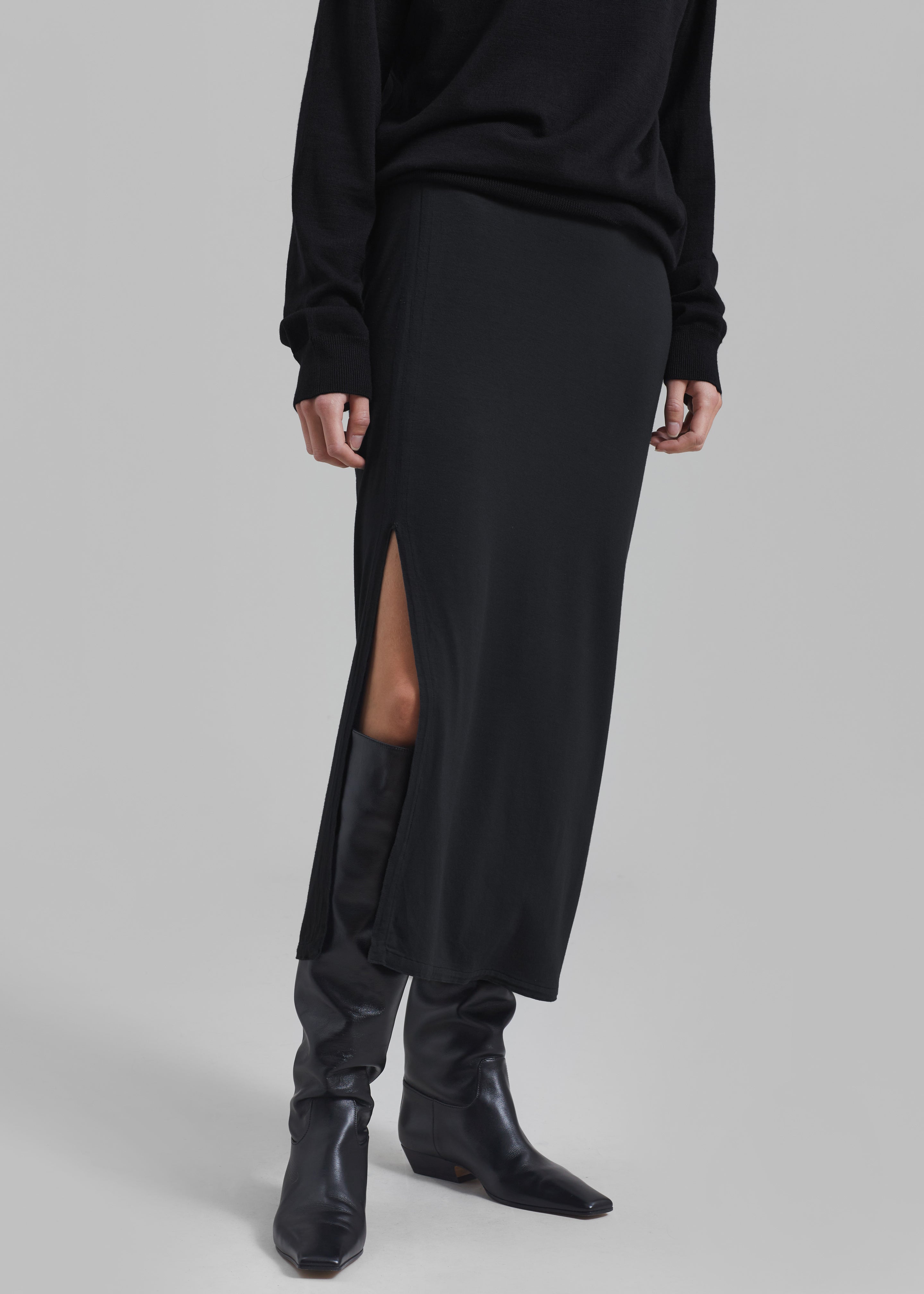 Abigail Side Slit Maxi Skirt - Black - 5