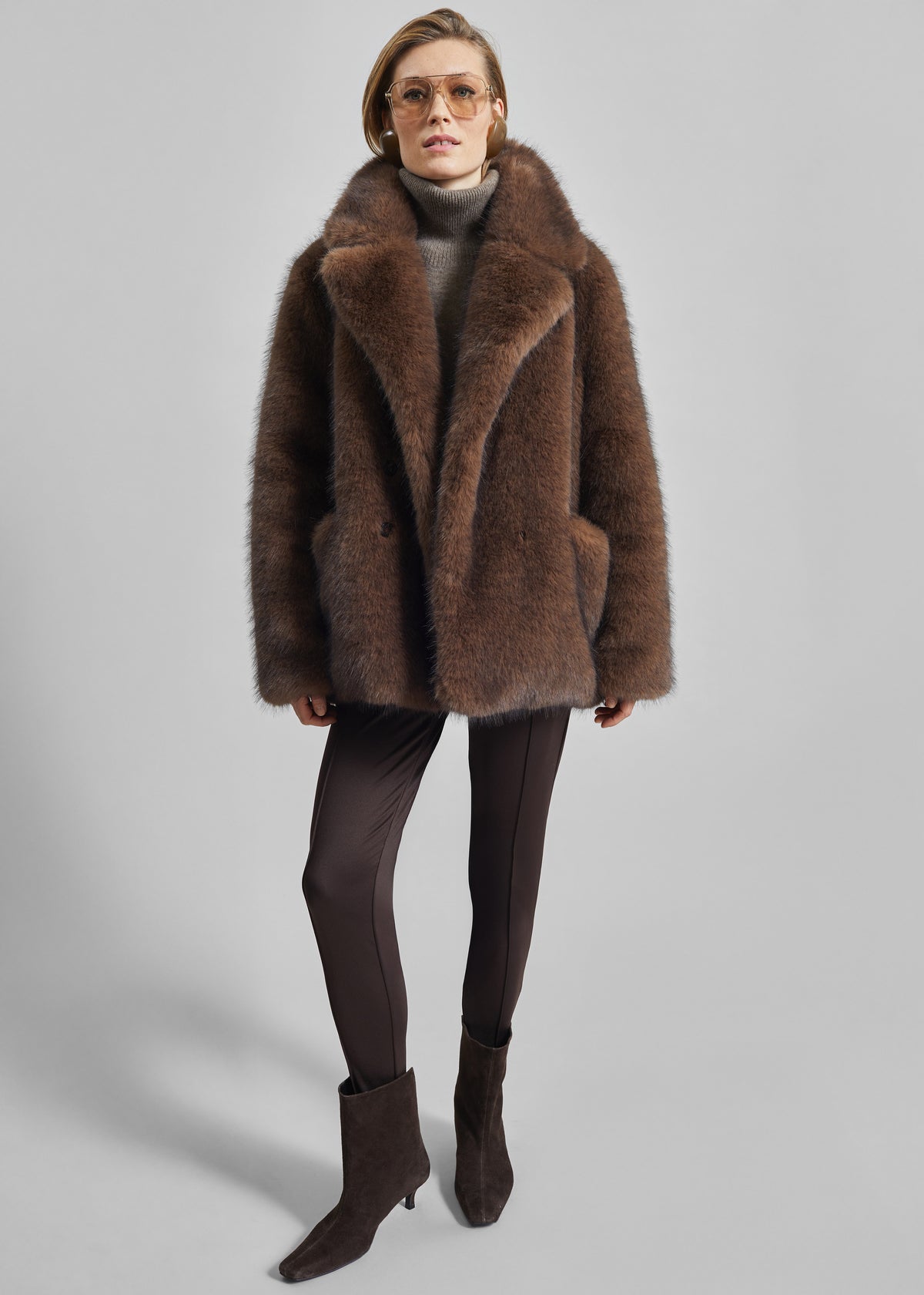 Adamello Faux Fur Short Coat - Brown - 4