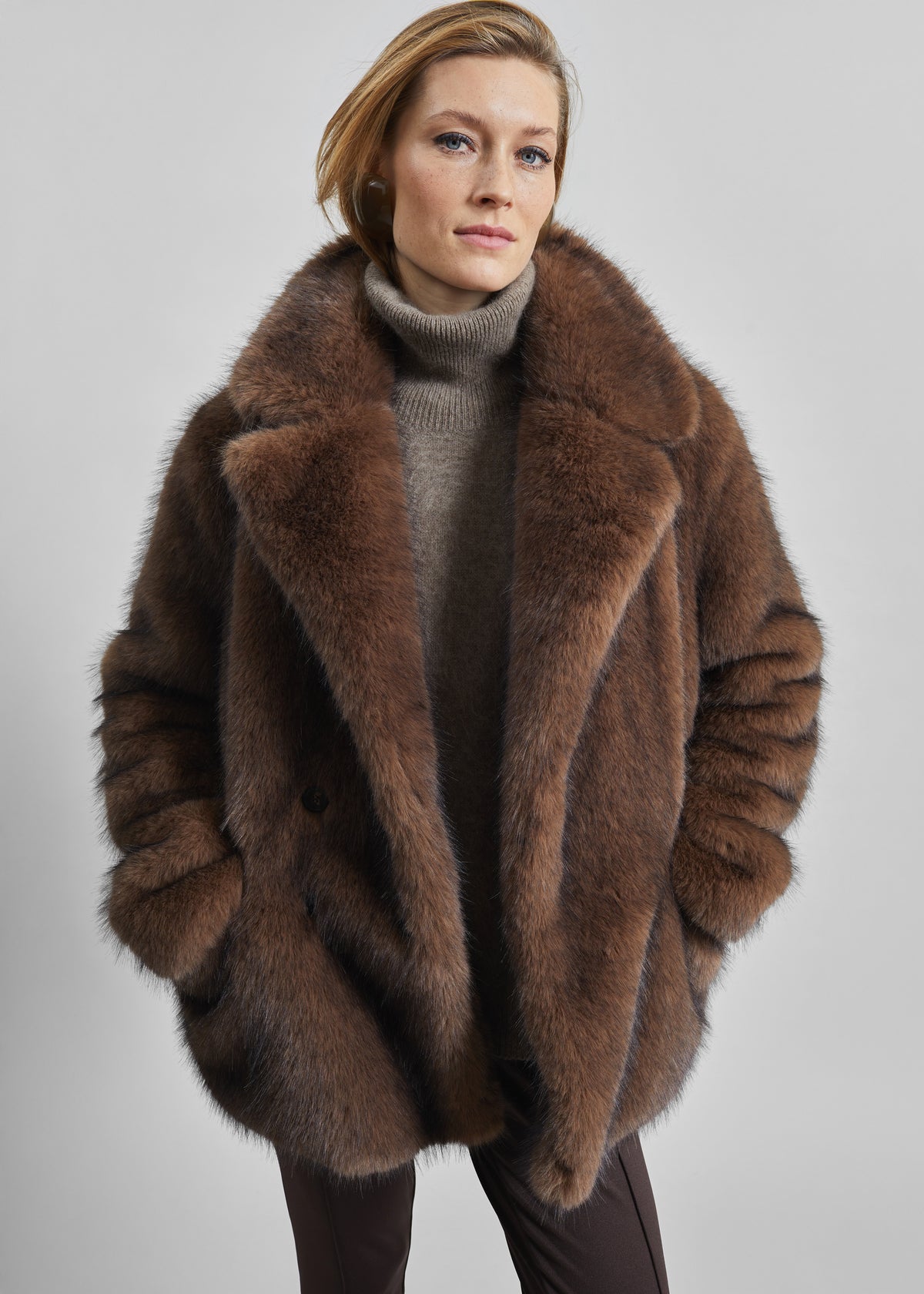 Adamello Faux Fur Short Coat - Brown - 2
