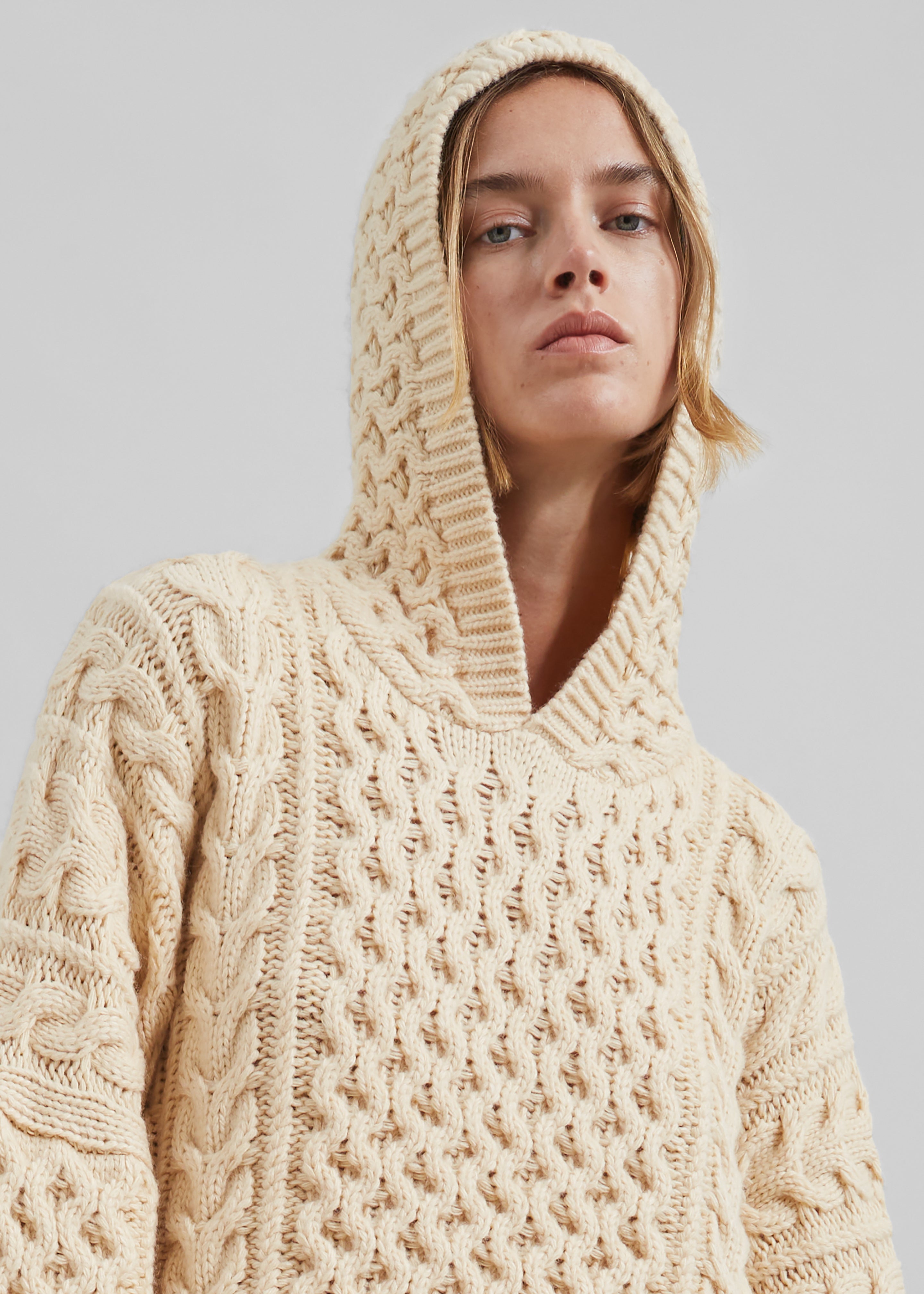 Adare Braided Knit Hoodie - Beige - 7