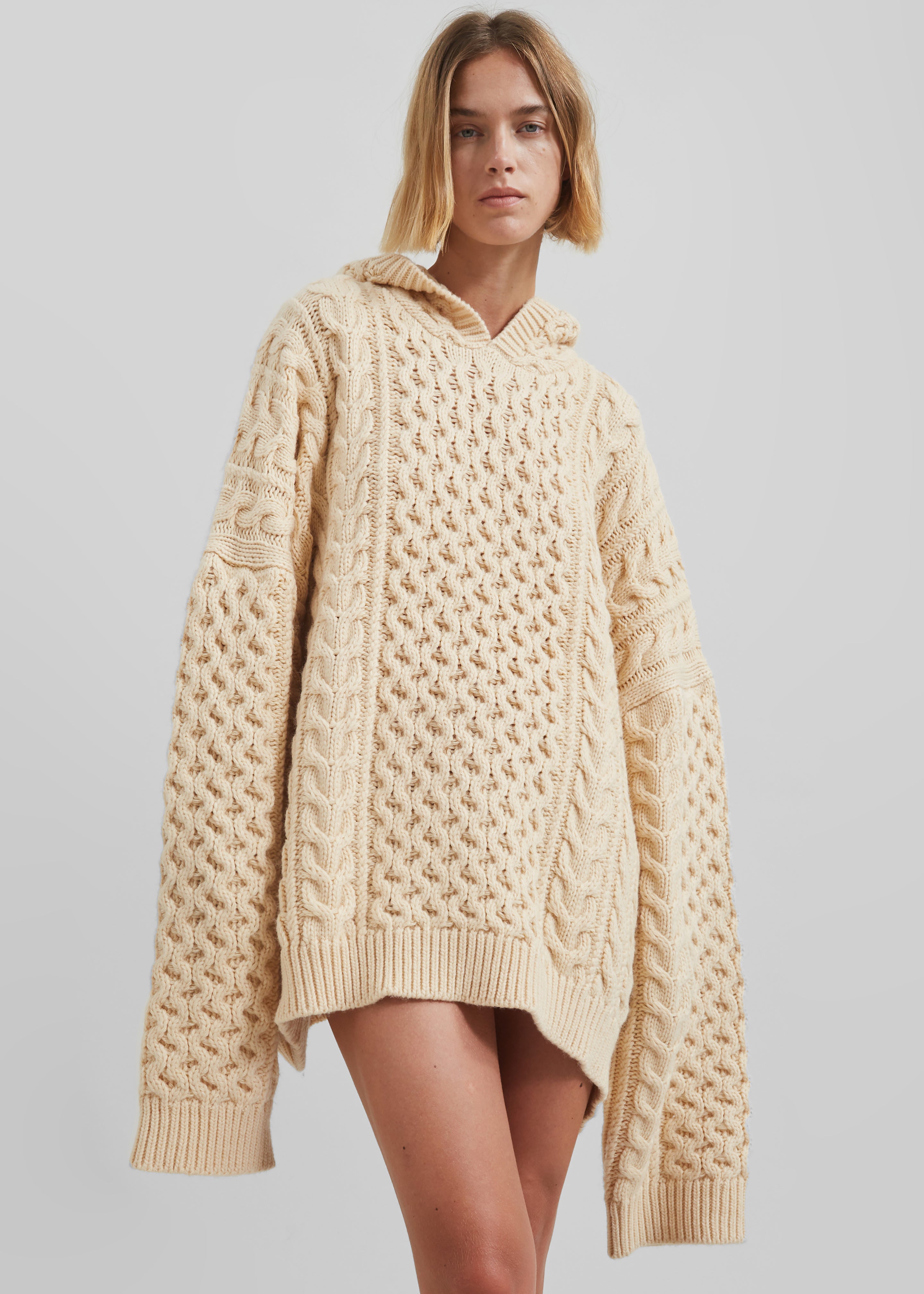 Adare Braided Knit Hoodie - Beige - 4