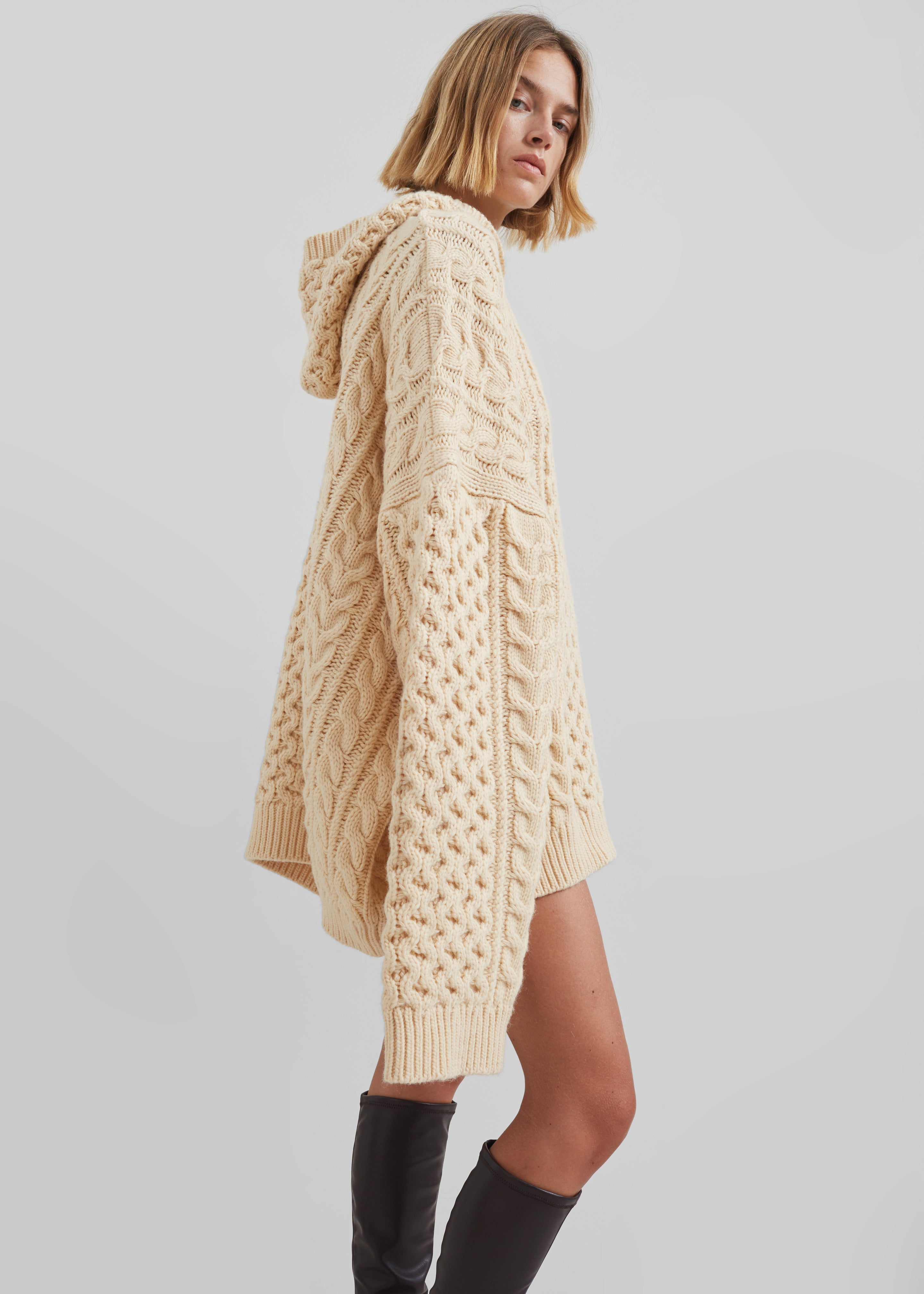 Adare Braided Knit Hoodie - Beige - 6