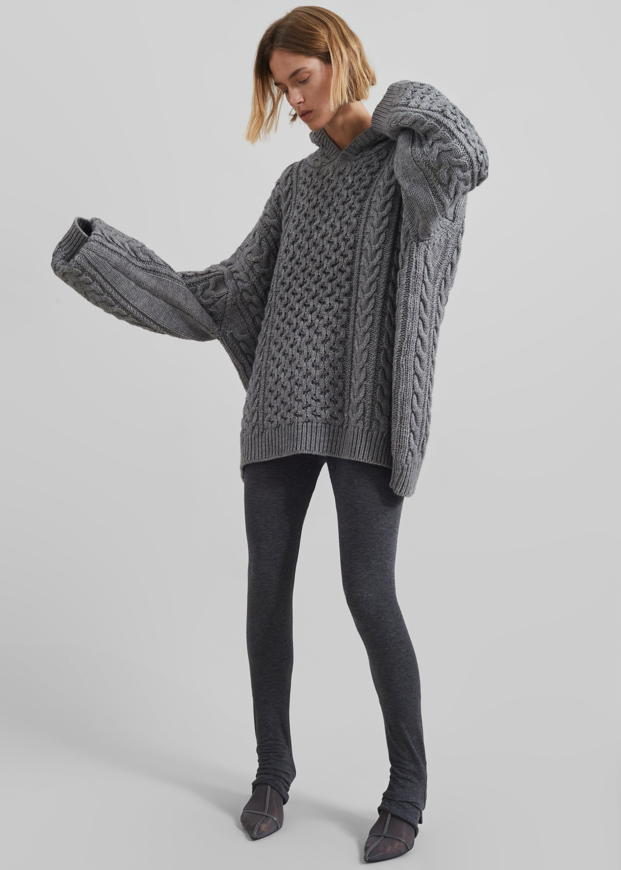 Shop the look image for Adare Braided Knit Hoodie - Grey
