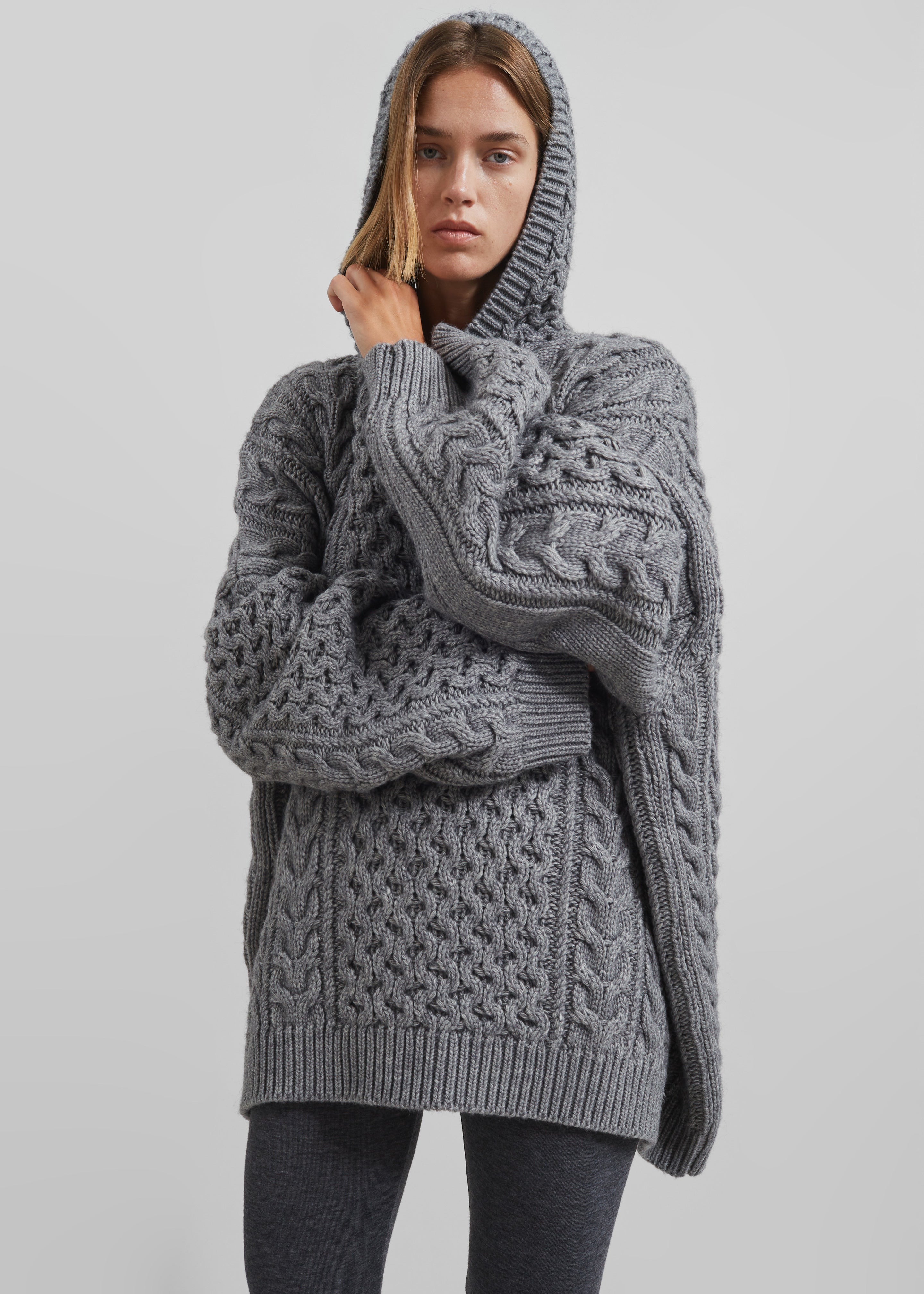 Adare Braided Knit Hoodie - Grey - 9