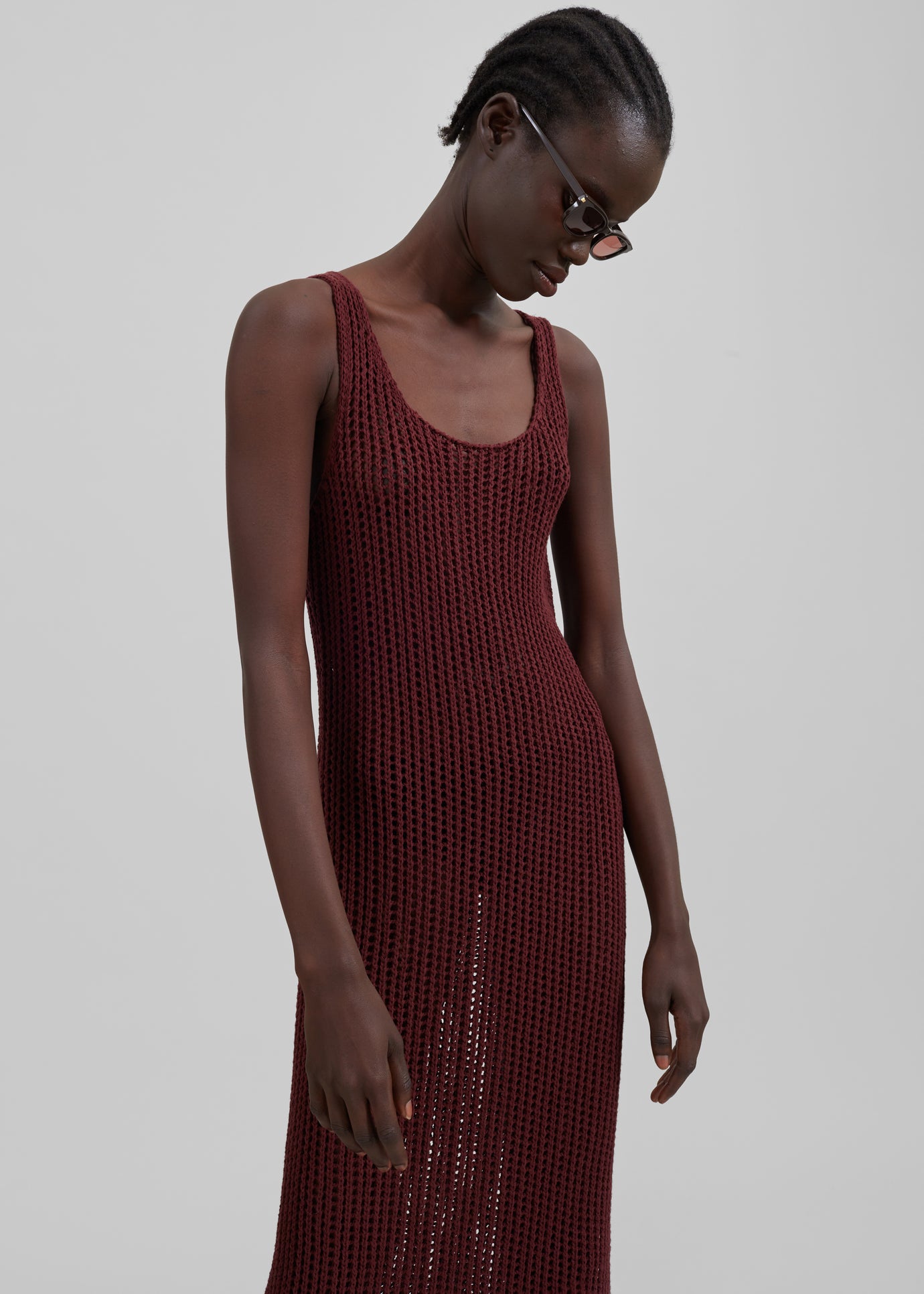 Adrienna Crochet Maxi Dress - Burgundy - 1