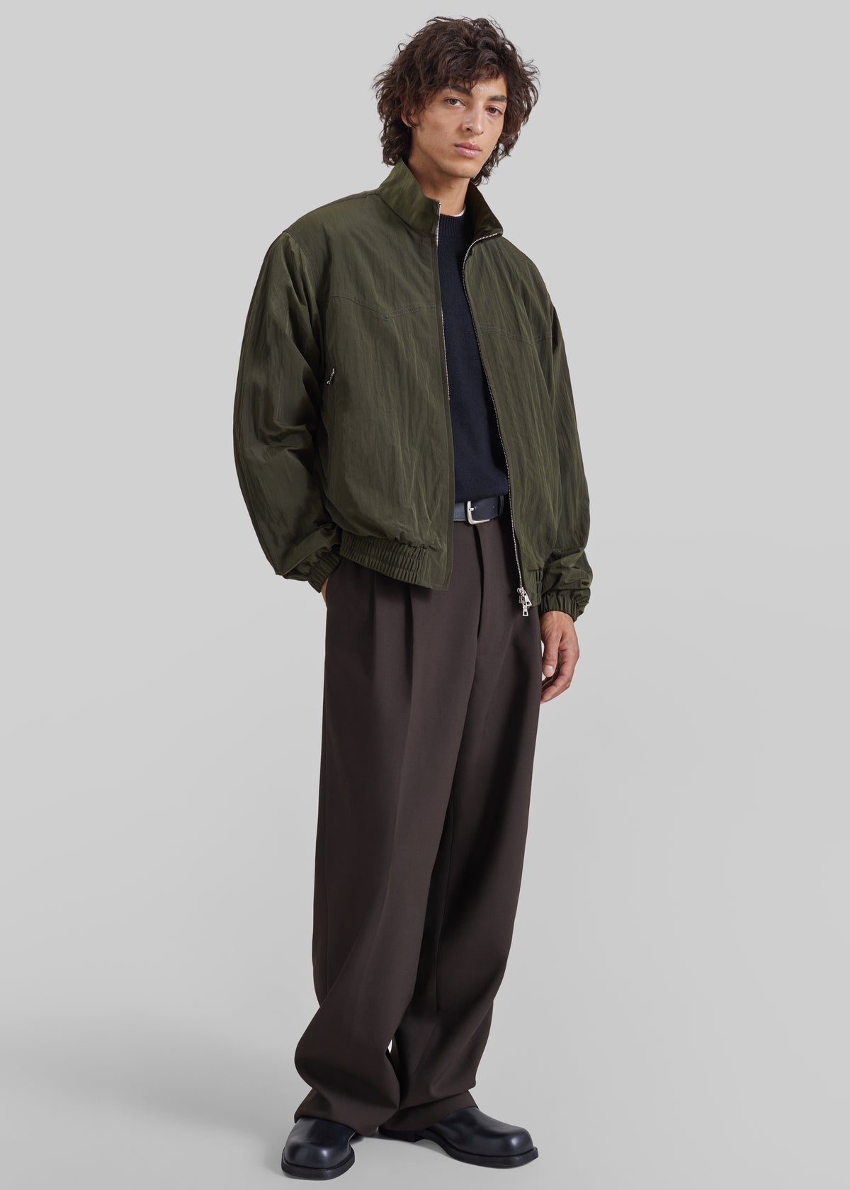 Adry Crinkled Bomber Jacket - Dark Olive