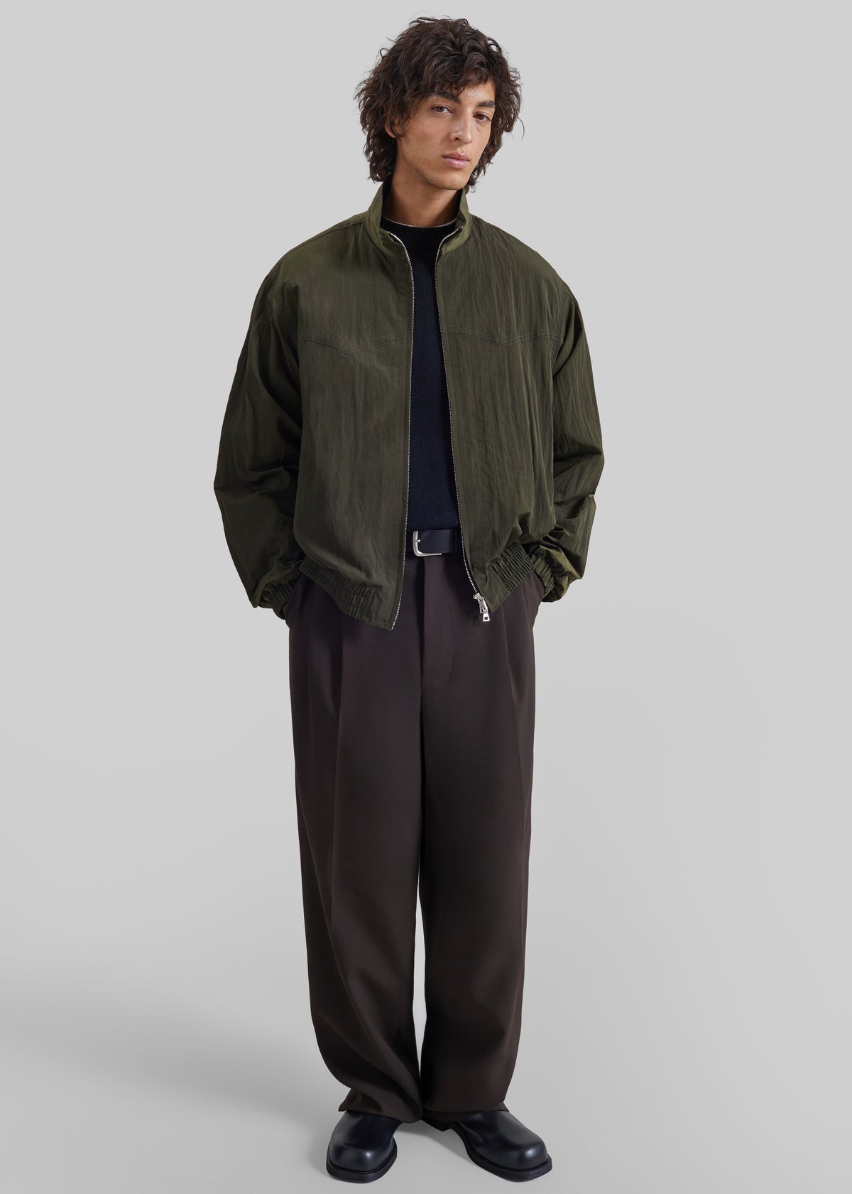 Shop the look image for Adry Crinkled Bomber Jacket - Dark Olive