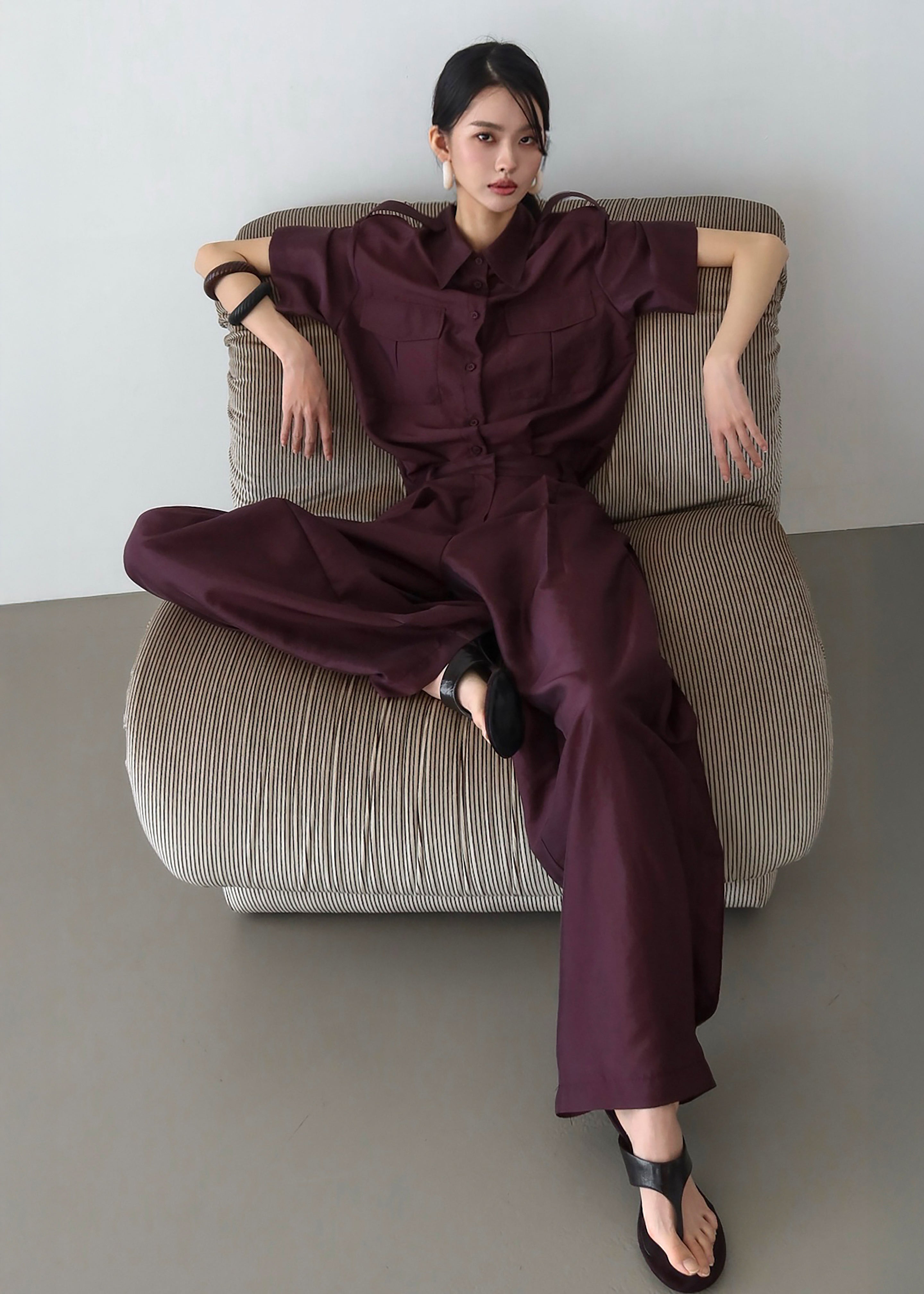 Aduna Satin Pleated Trousers - Burgundy