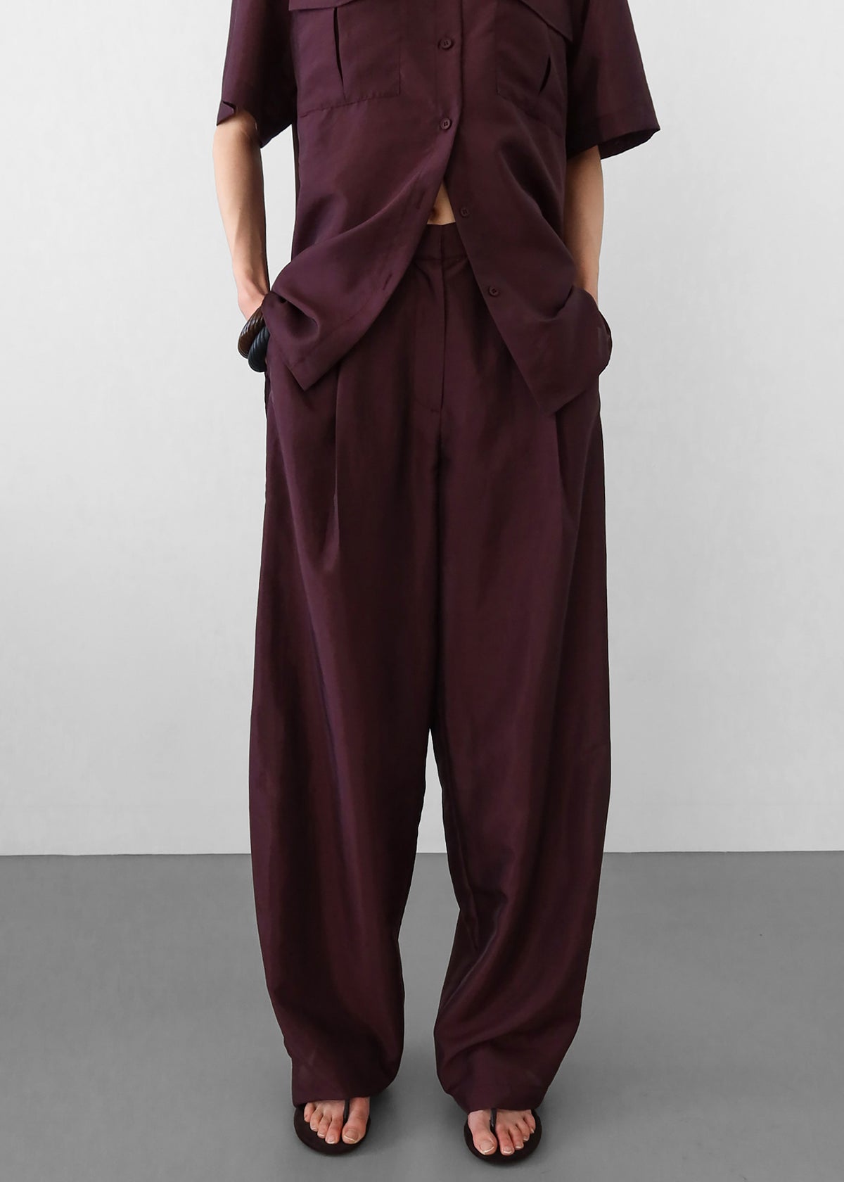 Aduna Satin Pleated Trousers - Burgundy