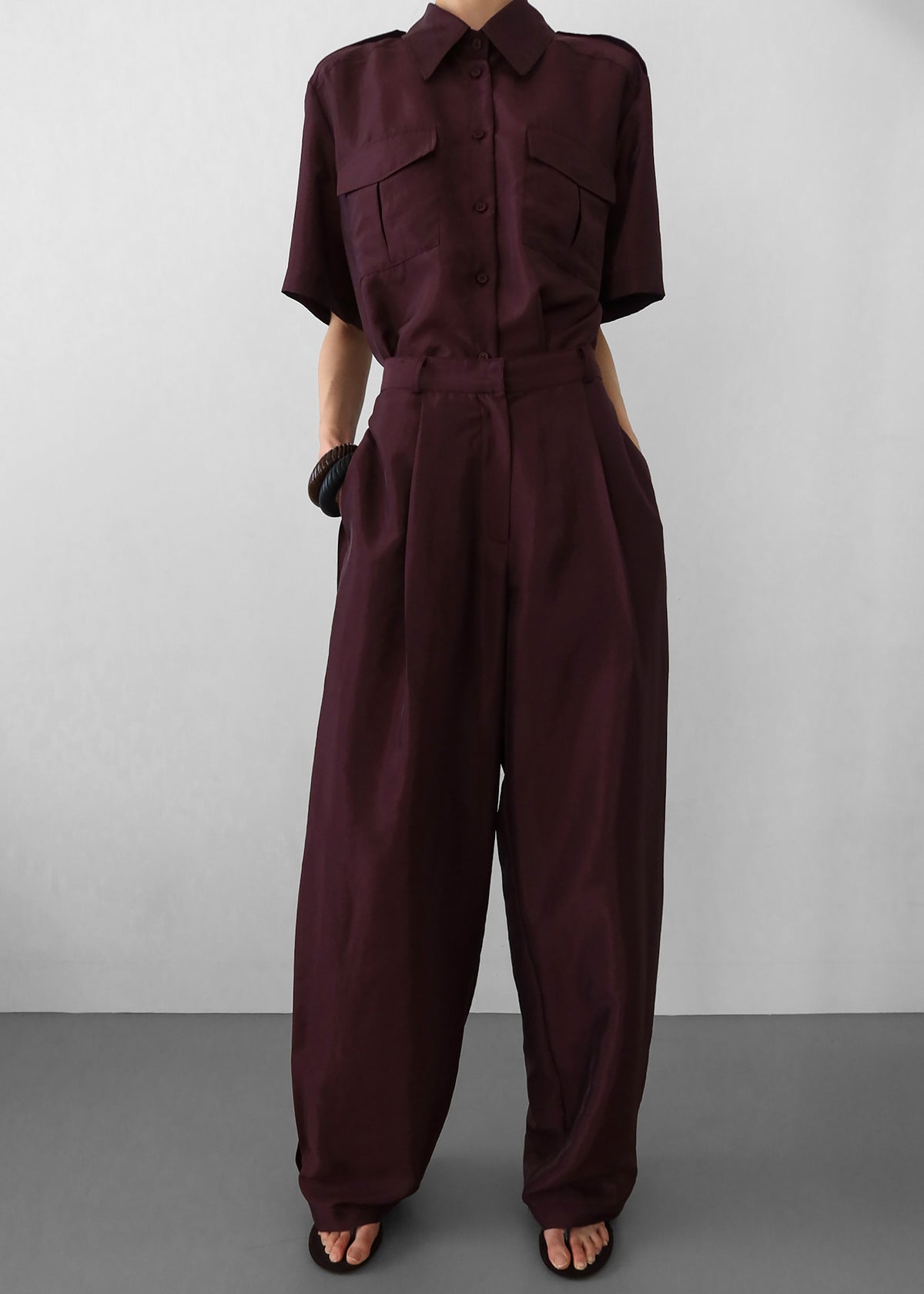 Aduna Satin Pleated Trousers - Burgundy