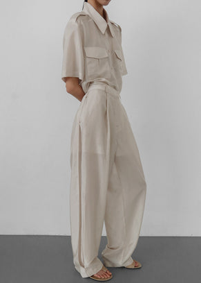 Aduna Satin Pleated Trousers - Light Beige