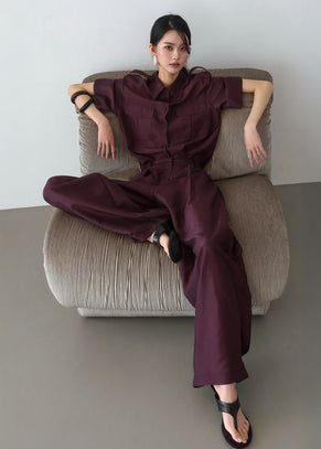 Aduna Satin Utility Shirt - Burgundy
