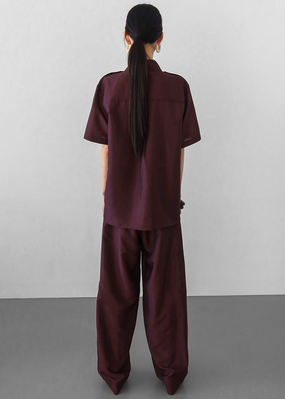 Aduna Satin Utility Shirt - Burgundy