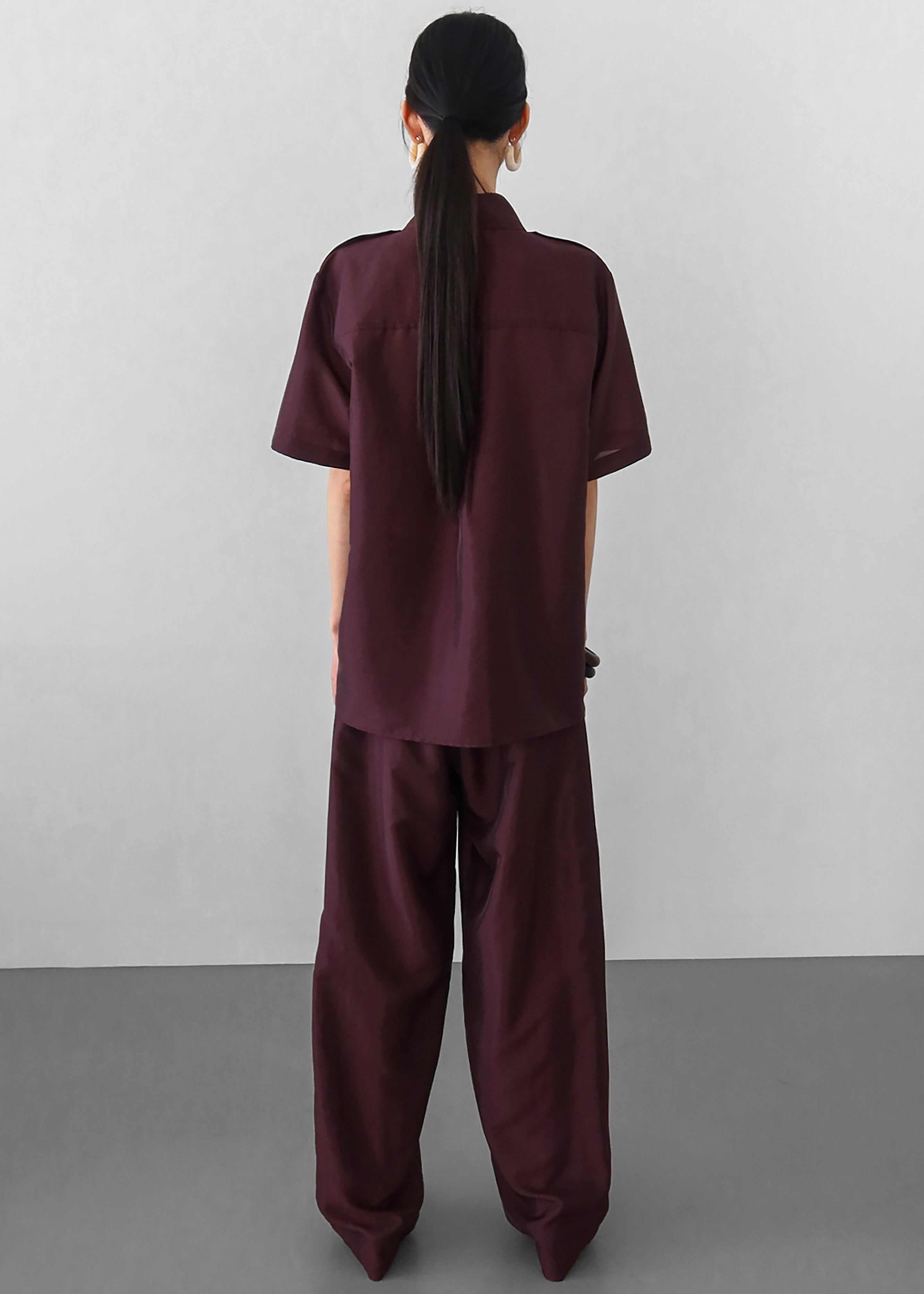 Aduna Satin Utility Shirt - Burgundy
