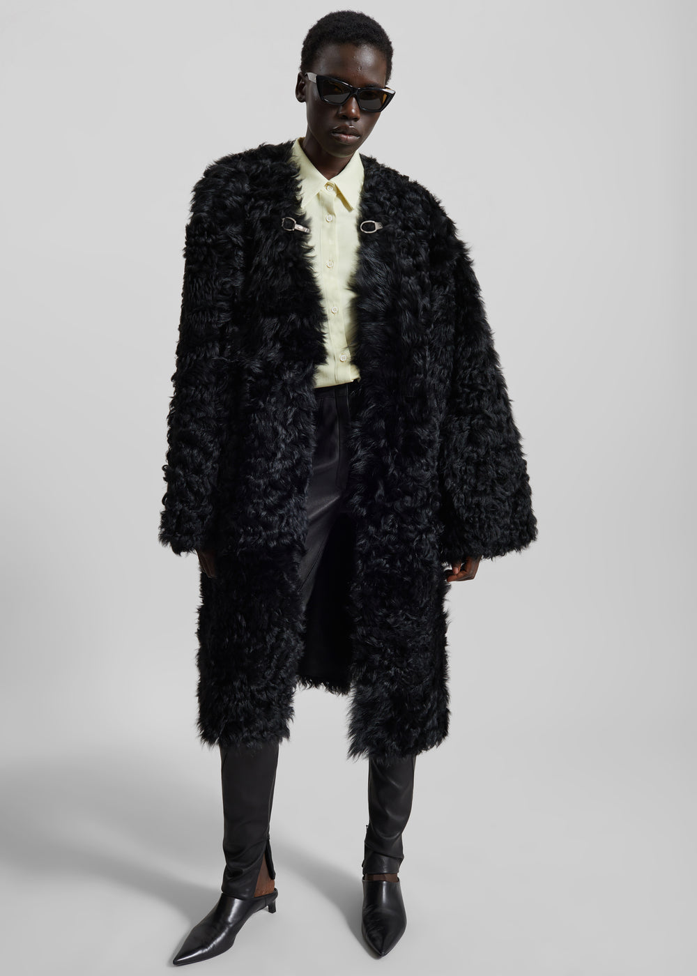 Aida Fur Collarless Short Coat - Black
