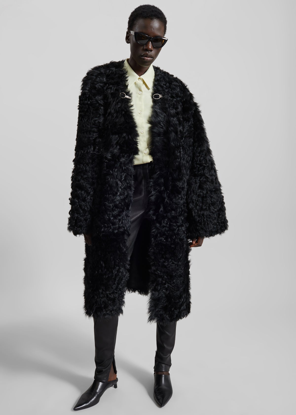 Shop the look image for Aida Fur Collarless Short Coat - Black