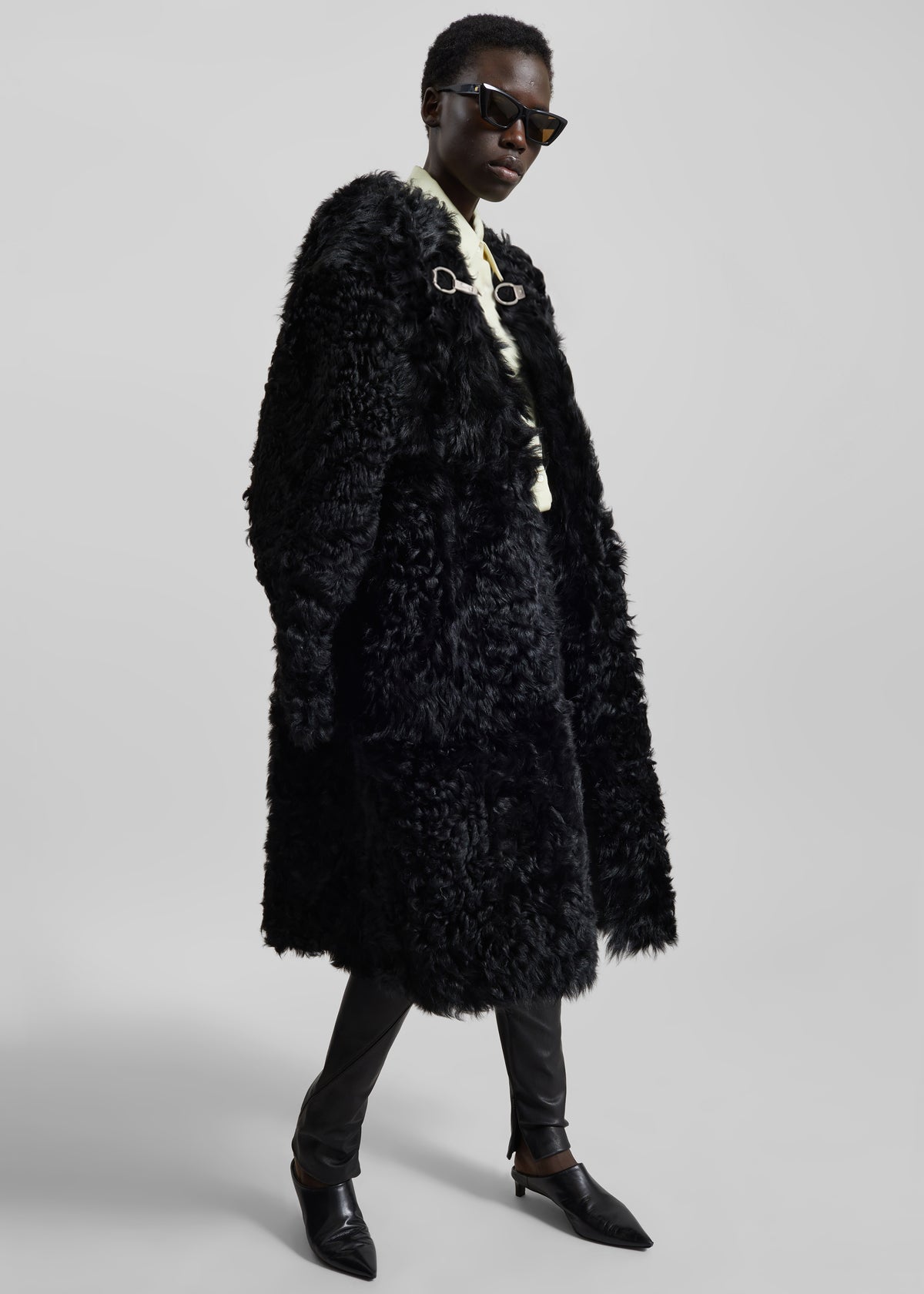 Aida Fur Collarless Short Coat - Black