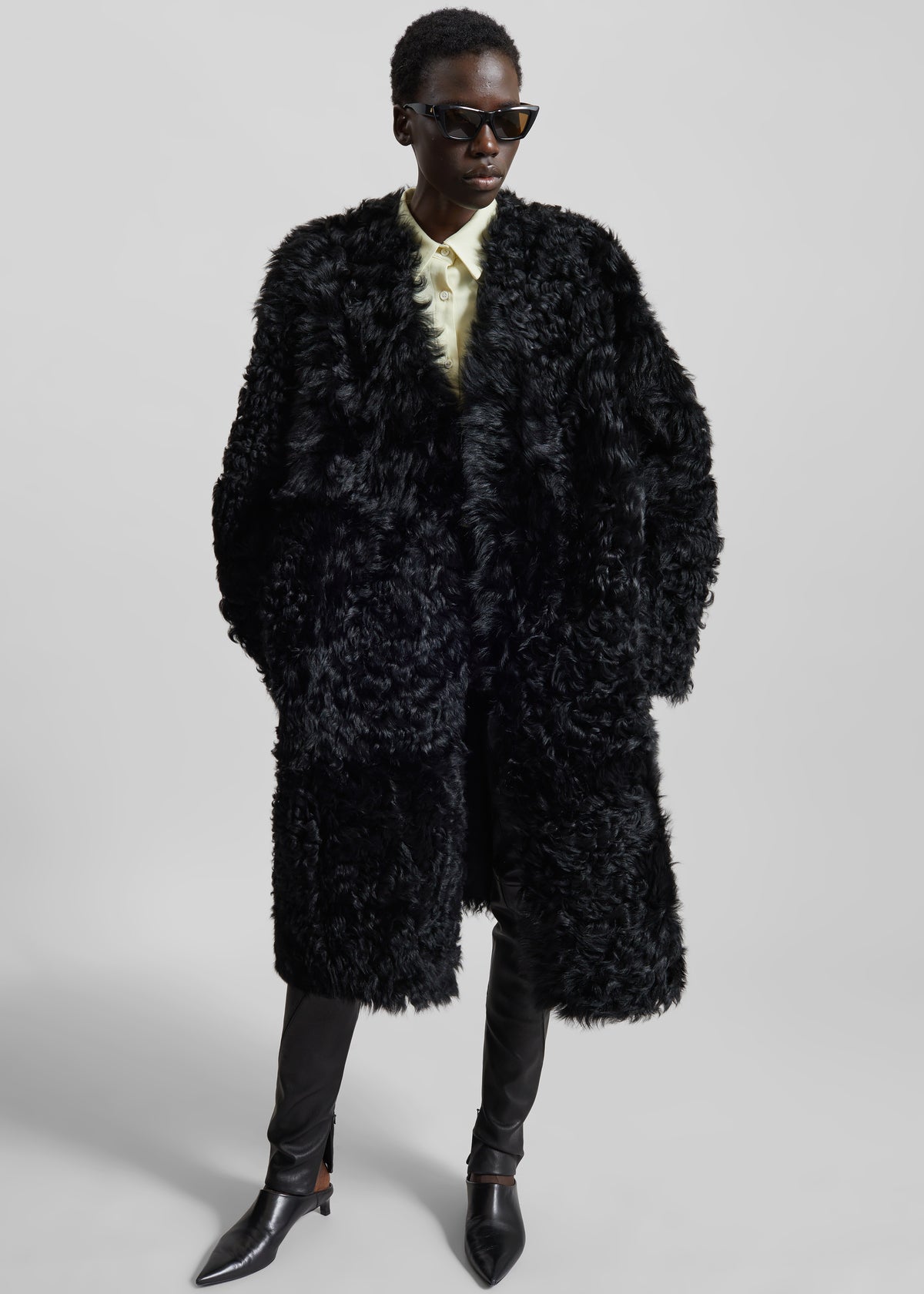 Shop the look image for Aida Fur Collarless Short Coat - Black