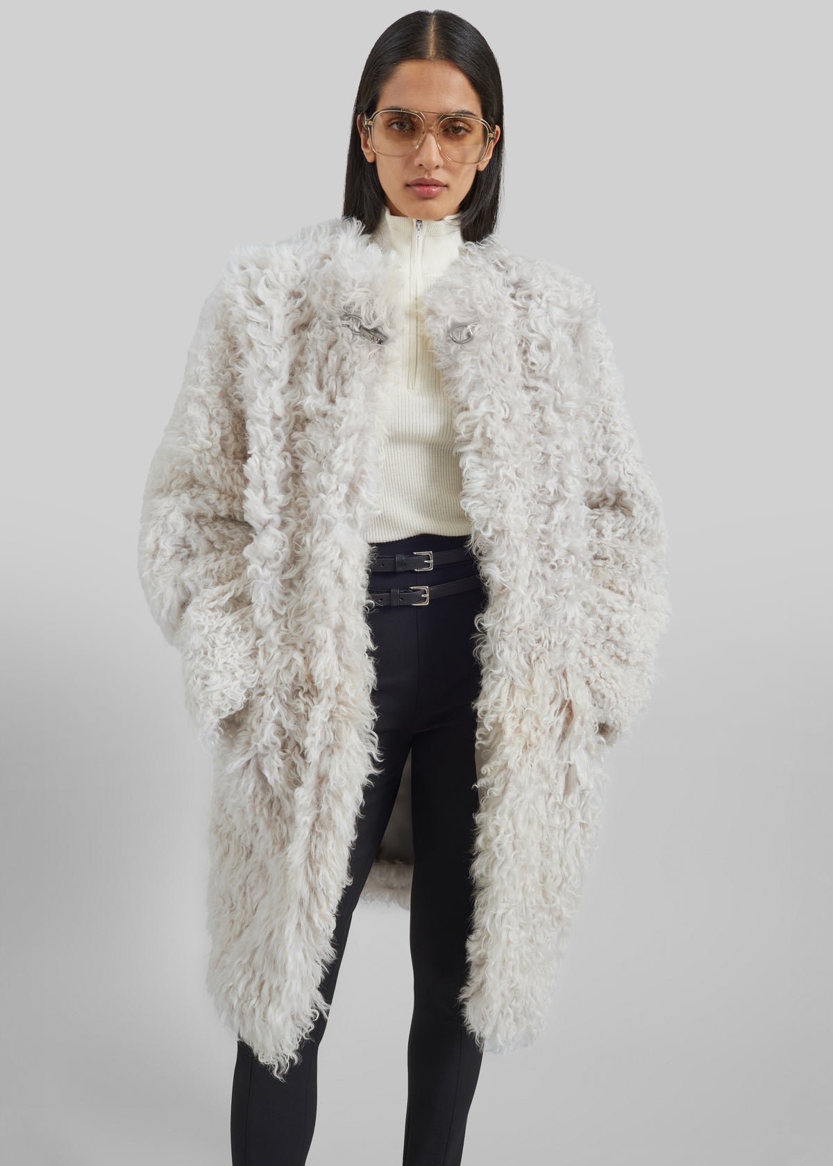 Aida Fur Collarless Short Coat - Ivory